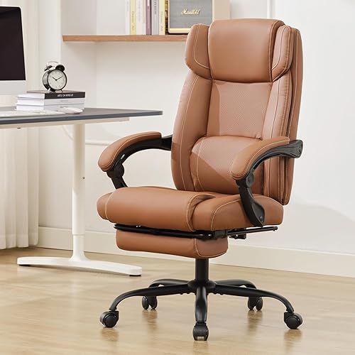 Silla de oficina reclinable con reposapiés, silla ergonómica de escritorio de oficina en casa con soporte lumbar, silla de cuero ejecutivo grueso,