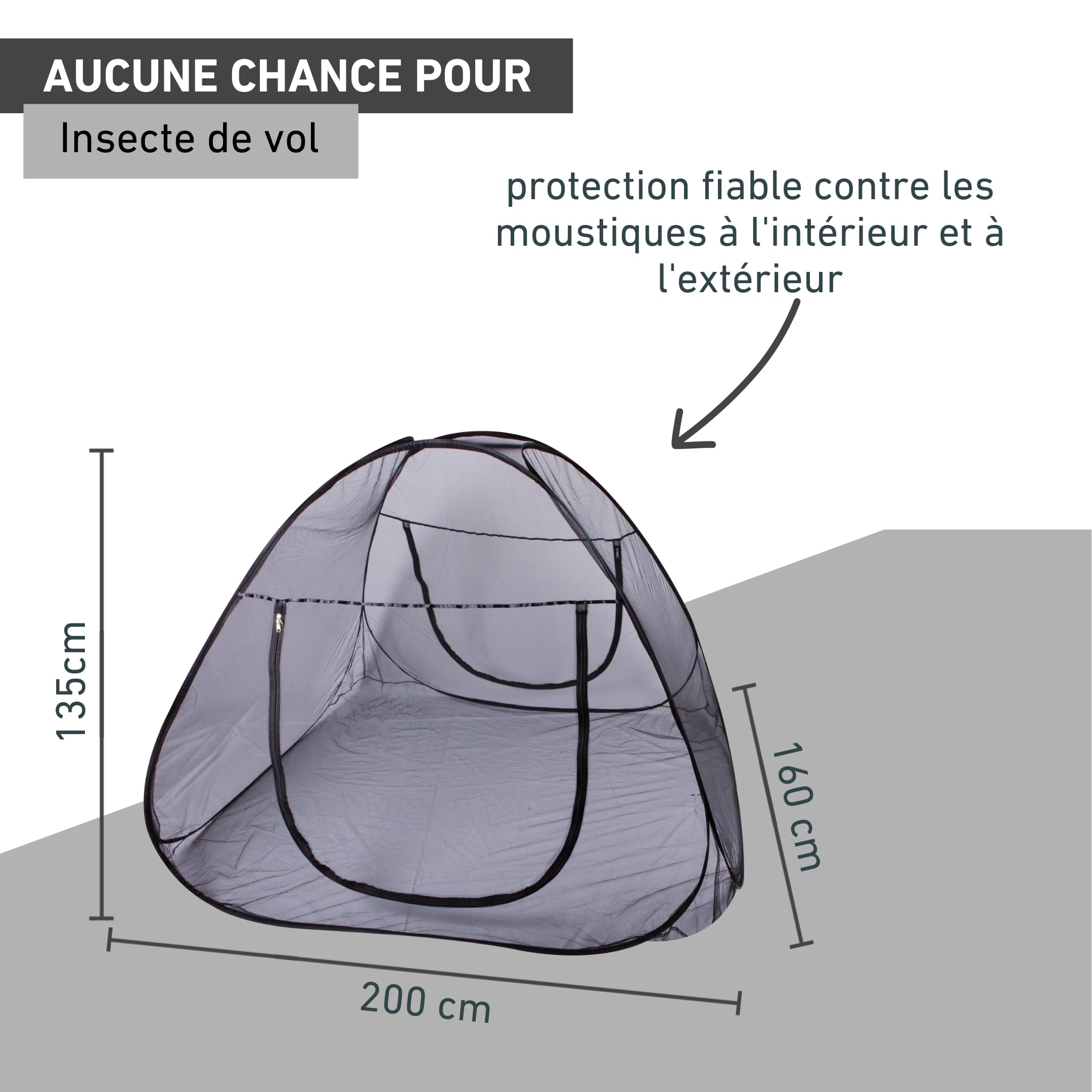 Windhager Pop Up Grande moustiquaire pour lit Double, Filet de Camping, Anti-Insectes, Anti-moustiques, pour lit, 160 x 200 cm, Anthracite