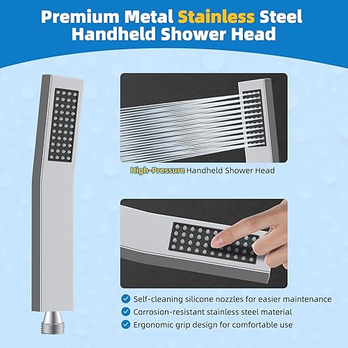 Vista 5 de Hibbent Cabezal de ducha de metal, cabezal de ducha de alta presión de 10 pulgadas, combo de cabezal de ducha, varita de ducha de mano, brazo