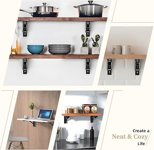 Miniatura 7 de ICOOL 4 soportes plegables de 16 pulgadas, soportes plegables resistentes para montaje en pared para mesa de trabajo, en forma de L, ahorro de