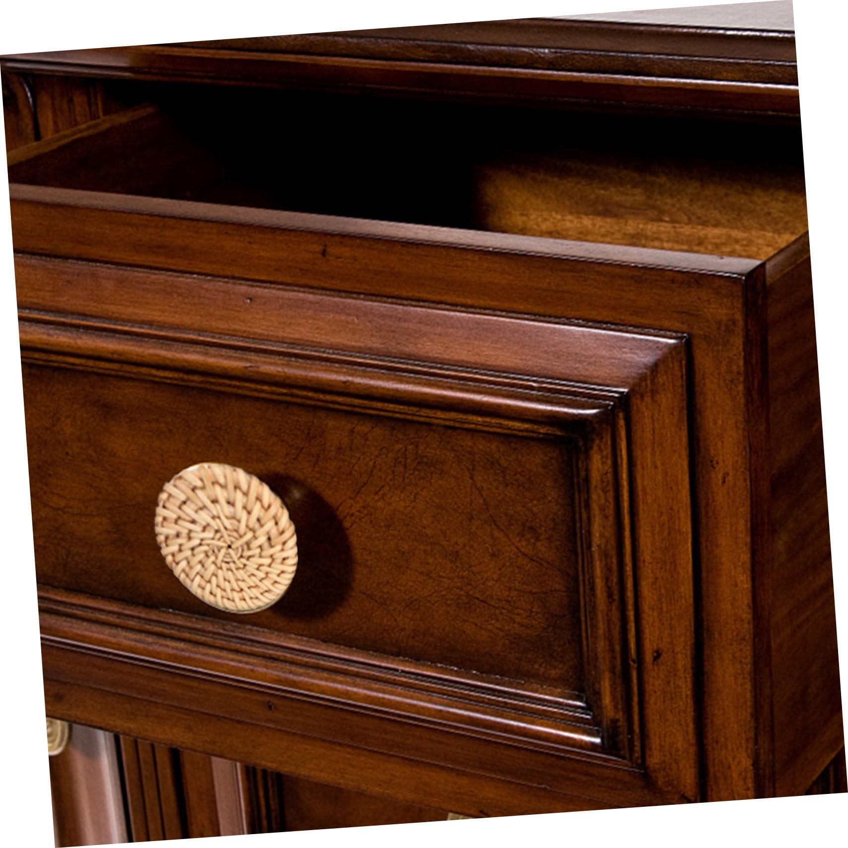 ARTIBETTER 6-Pack Rattan Wooden Drawer Knobs Vintage Cabinet Knobs Handles for Dresser Vanity Closet Easy Install