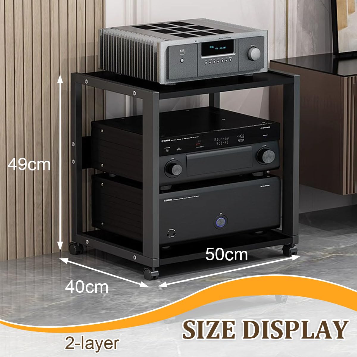 2/3 Rack Audio Mobile Porta Stereo Hi Fi Con Ruote Universali, Mobile Rack Per Impianto Stereofonico, Per Soggiorno, Sala Teatro, Ripiano Rack Amplificatore, Centro Intratte(2-layer)