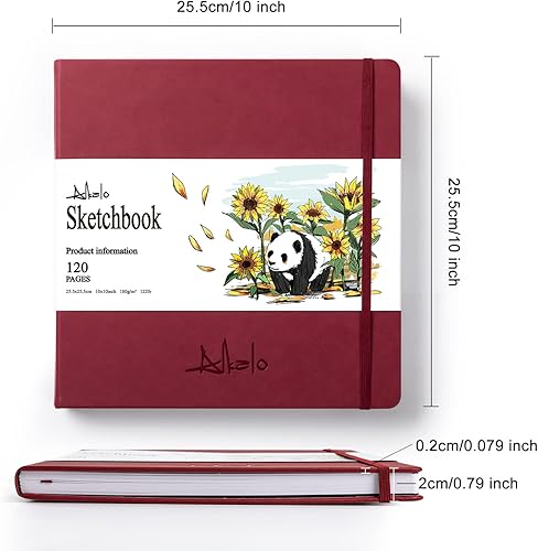 Vista 28 de Cuaderno de bocetos cuadrado para dibujo, libro de bocetos de 120 páginas, papel grueso de 122 libras/180 GSM, cuaderno de bocetos de medios mixtos