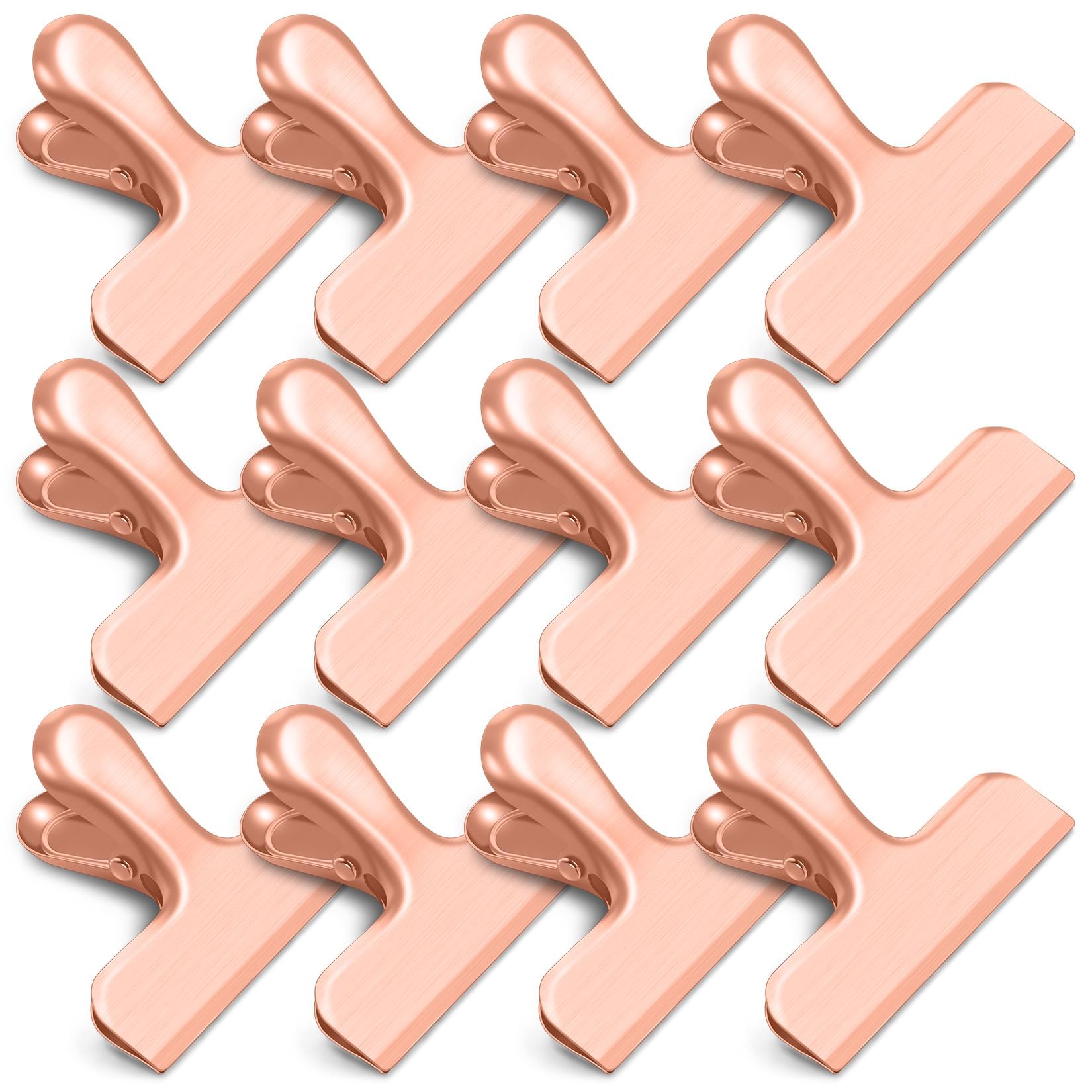 Chip Clips, 12 Pack Bag Clips, Stainless Steel Chip Clip, Metal Clip for Food, Air Tight Seal Great for Kitchen Home Office (Rose Gold)