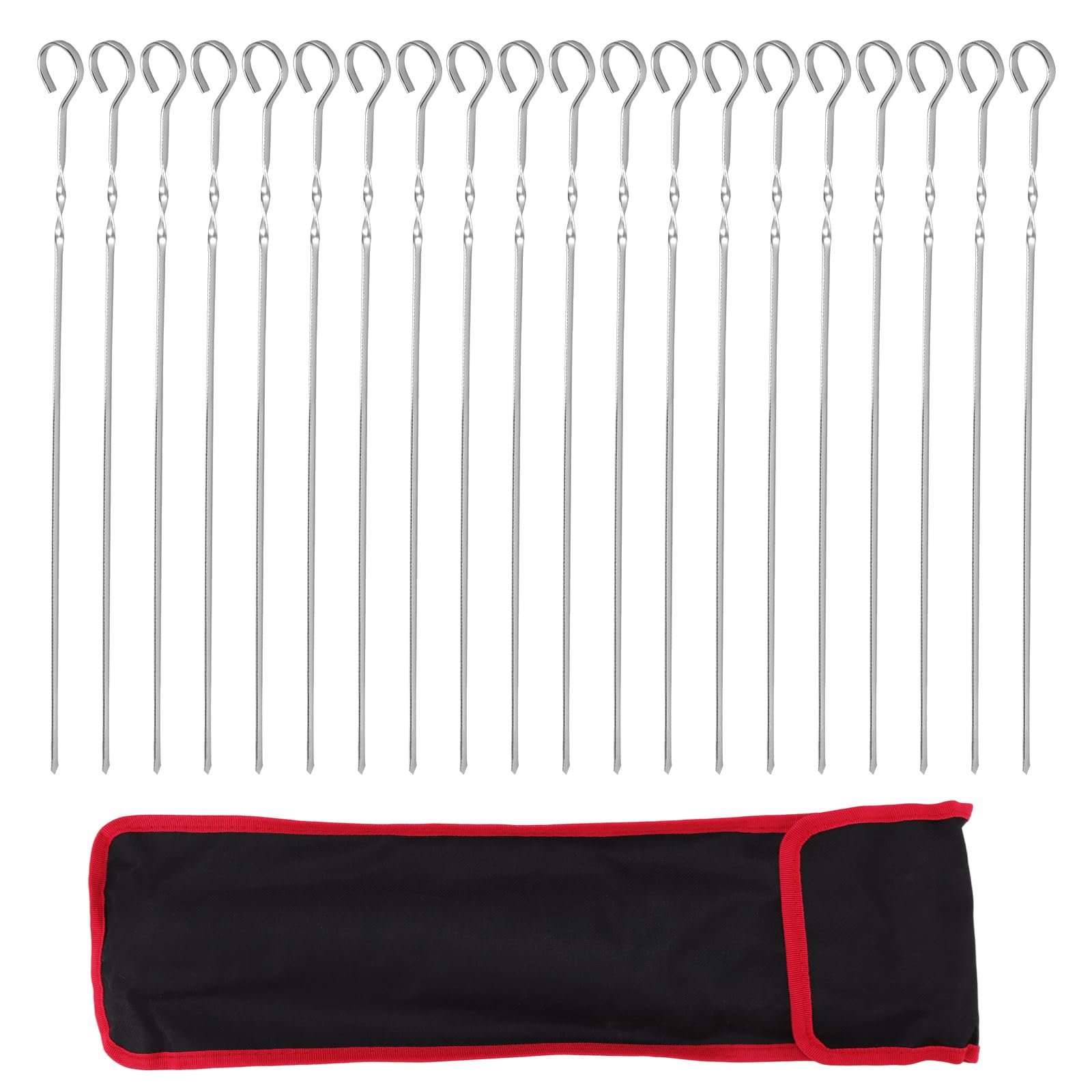 SINJEUN Set di 20 spiedini per barbecue in acciaio inox, 40 cm, spessore 0,7 cm, con design a spirale, per barbecue e cucina all'aperto