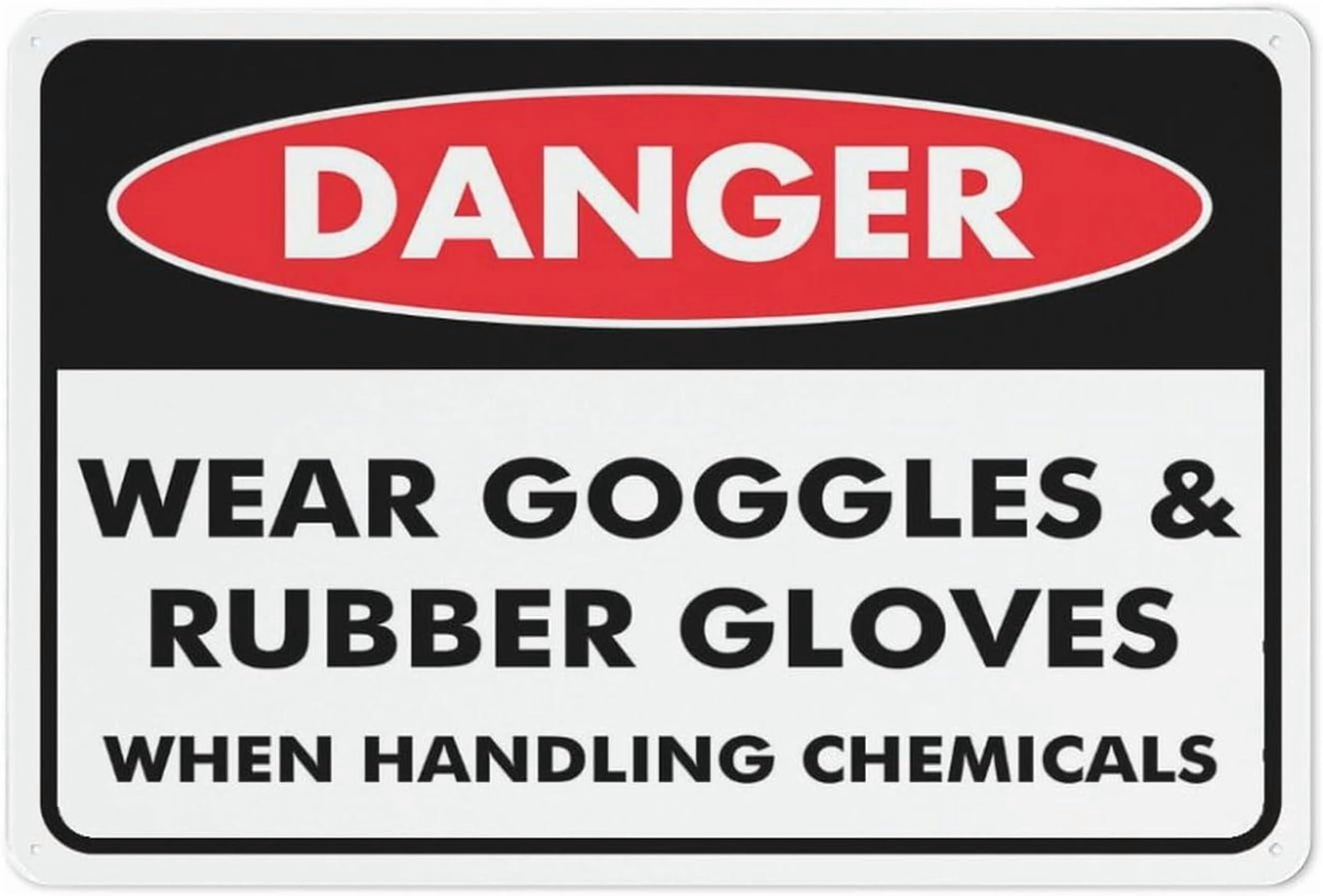 (2-Pack) Metal Tin Sign Danger Wear Goggles & Rubber Gloves When Handling Chemicals Sign 12X8 Inches, Weather Resistant, Weatherproof, Indoor Or Outdoor