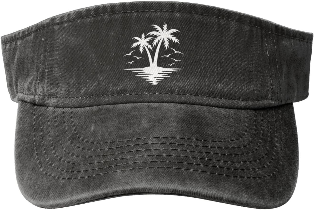 Women's Palm Tree Sun Visor Hat Black - Adjustable Empty Top Breathable Baseball Cap - for Sport Running Tennis Golf