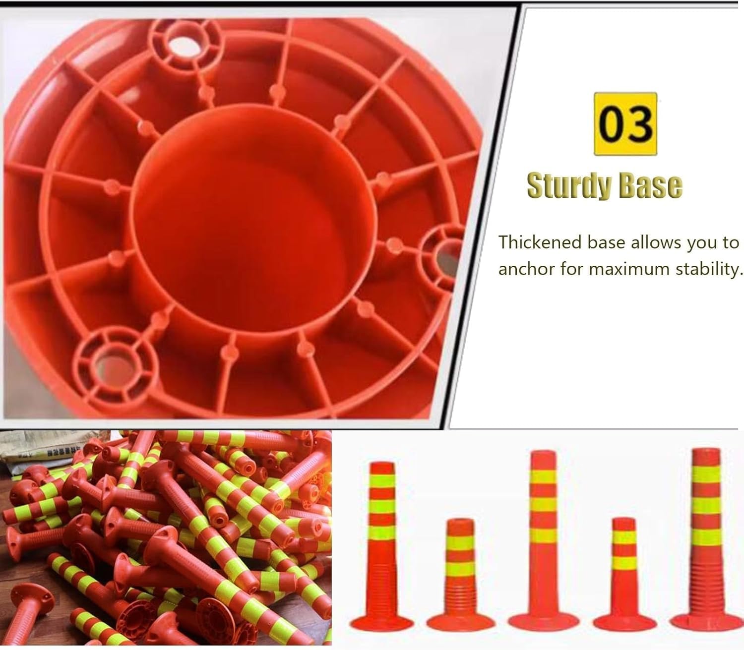 Cono De Tráfico, Barrera De Seguridad, Poste Delimitador, Cono, Bolardo Industrial De Seguridad Vial para Entradas De Vehículos, Bolardo Delimitador Reflectante, Par,3pc-75cm/29.5