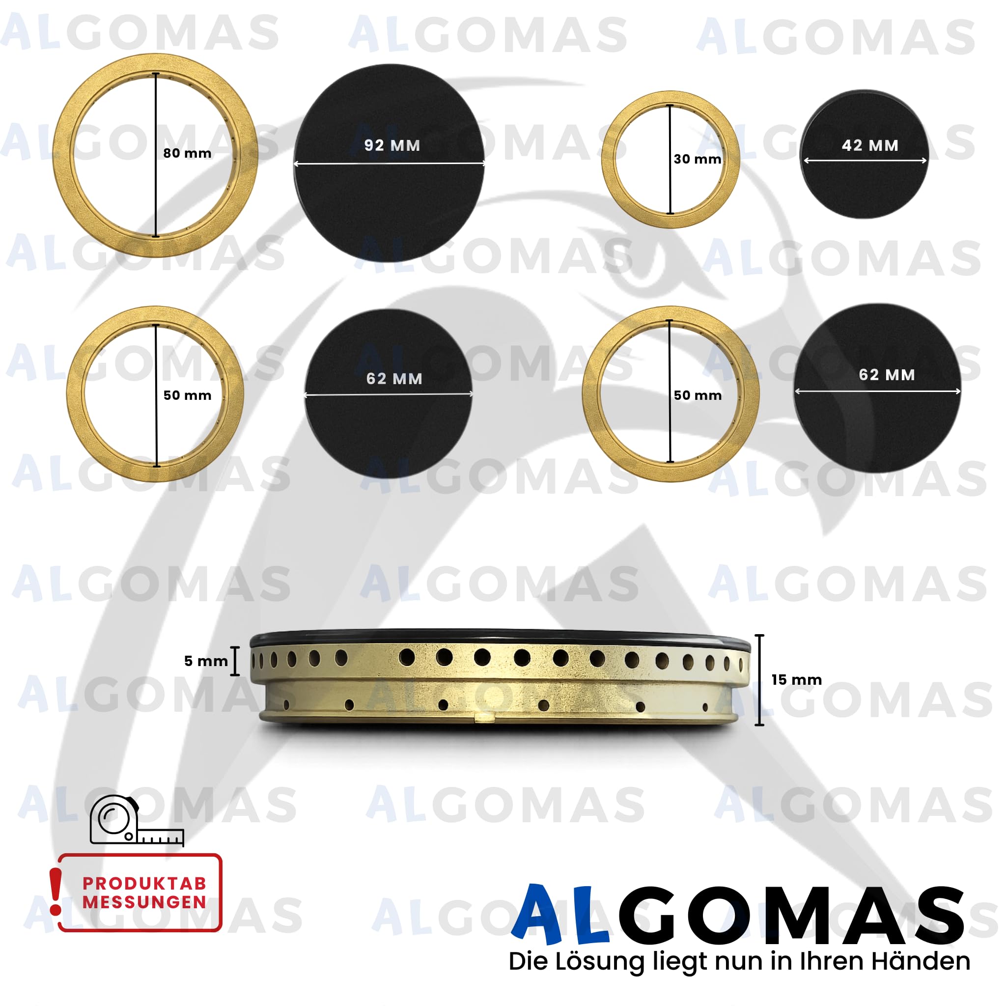 ALGOMAS Universal-Kochfelder für Gasherd, 4 Stück, 92 mm, 62 mm, 62 mm, 42 mm, kompatibel mit Zanussi Nardi Teka Balay Fagor, Ersatz für Gaskochfelder