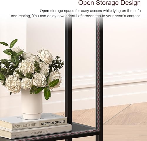 Miniatura 6 de Mesa auxiliar estrecha para espacios pequeños, mesa auxiliar pequeña de 2 niveles con soporte para estante en sala de estar, dormitorio, estudio,