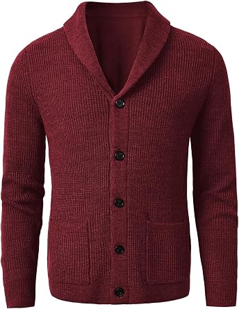 Mens Shawl Collar Cable Knit Cardigan Wool Blend Button Front Patch Pockets Regular Fit