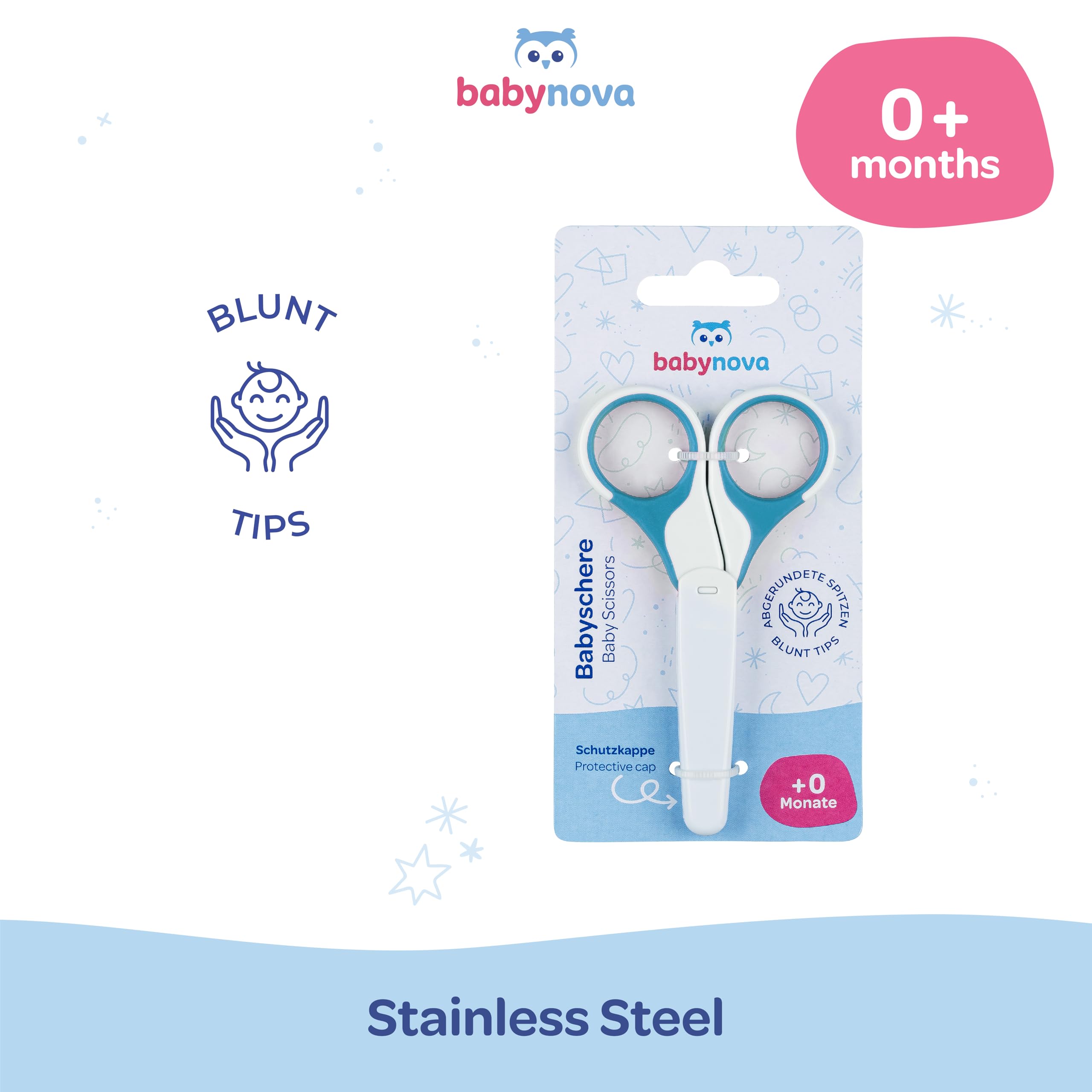 babynova Forbicine per Bebè con Cappuccio Protettivo – Forbicine per Unghie in Acciaio Inossidabile con Punte Arrotondate per un Taglio Sicuro delle Unghie del Bebè – Senza BPA – Blu