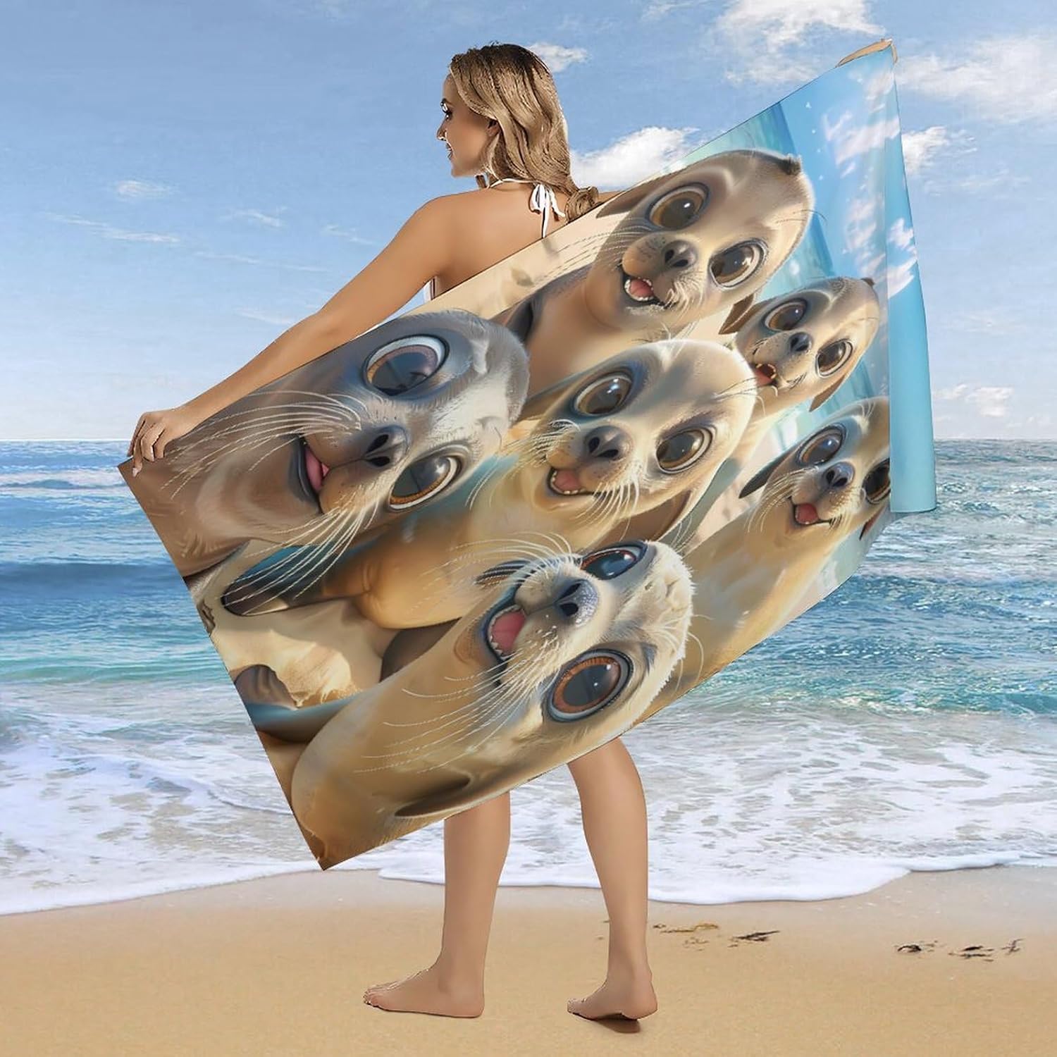 Sea Lion Snap Bath Towel Beach Towels Quick Dry Oversized Bath Blanket Highly Absorbent Towel for Women Men 160x80cm