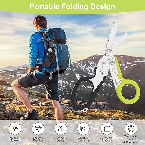 Miniatura 4 de Herramienta combinada multifuncional 6 en 1, tijeras de emergencia retráctiles plegables, herramientas de campamento al aire libre, cortador de