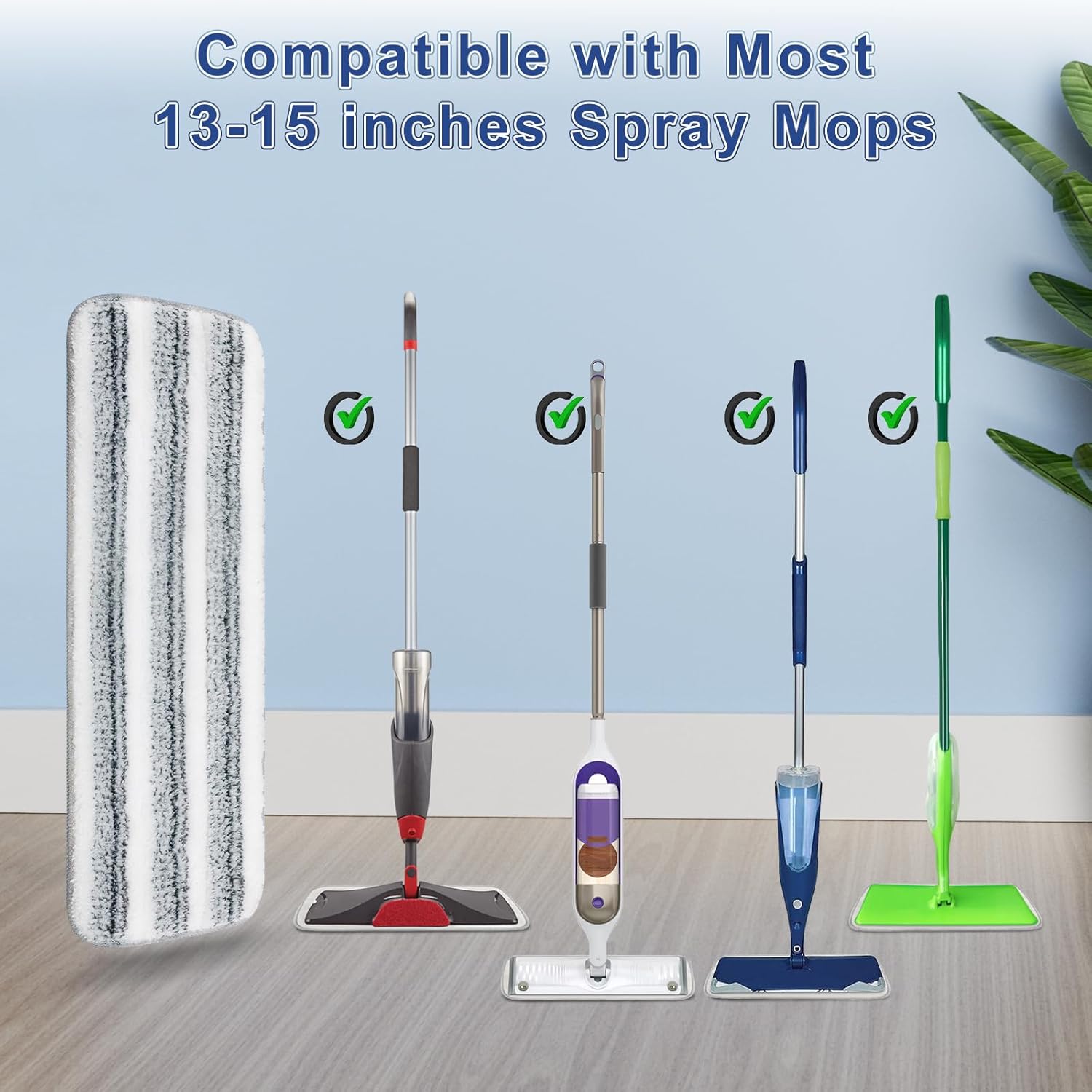 DOCXCDO 10 Count Microfiber Mop Pads for Bona,Rubbermaid Reveal,Libman and All Other 13"-15"Spray Mops,16.5''x5.5''Spray Pads Refills for Wet/Dry Floor Cleaning