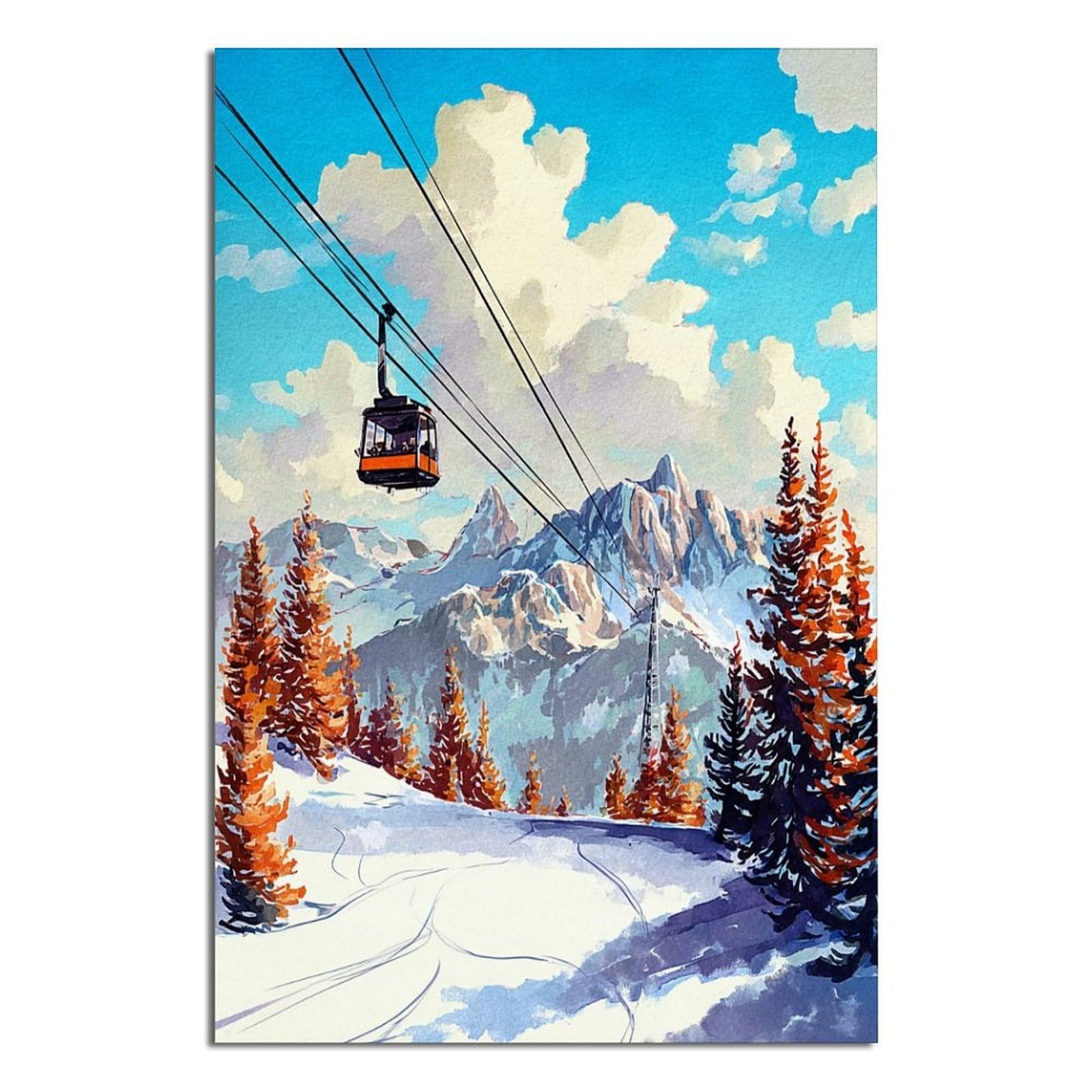 CFXNGA Tignes Ski Poster 20x30inch(50x75cm) Vintage Watercolor Canvas Art
