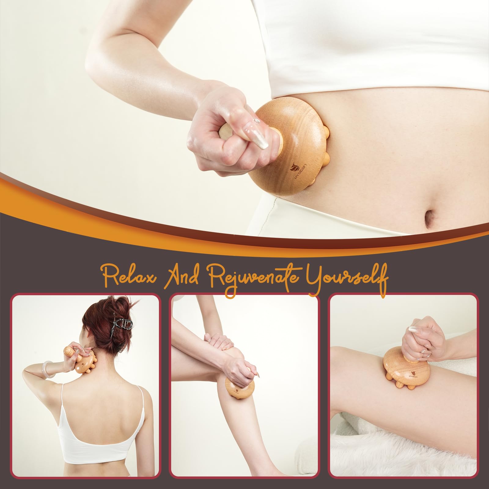 Masajeador de hongos de madera, herramienta terapéutica de contorno | Anticelulitis, drenaje linfático, relajación muscular y alivio del dolor para masajeador de cuello y espalda
