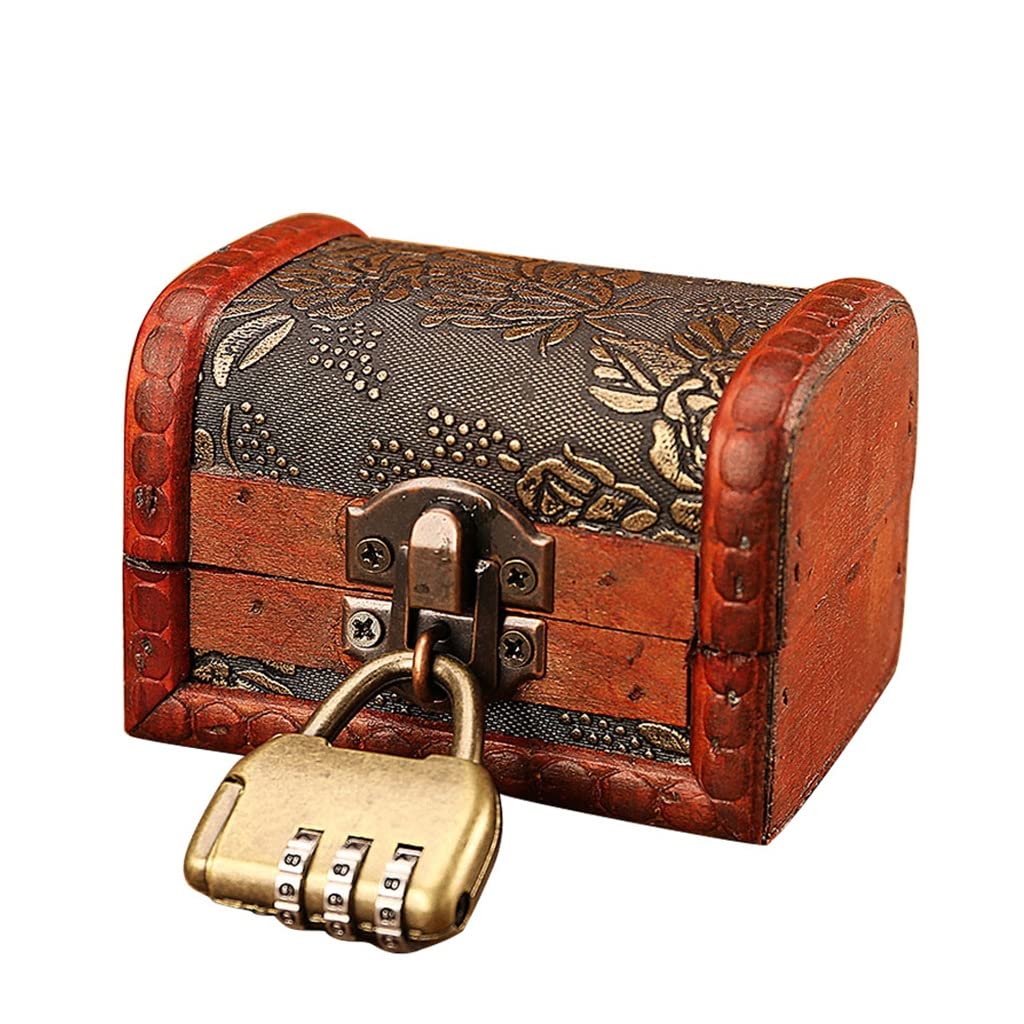 OIFAODAO Vintage wooden jewelry box, Vintage Wood Case with Lock Storage Container Box Trinket Bracelet Pearl Ring Wooden Treasure Chest