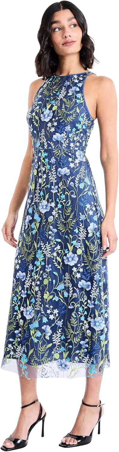 Maggy London Women's Dresses Floral Embroidered Halter Neck Midi Dress with Back V-Neck - Image 2