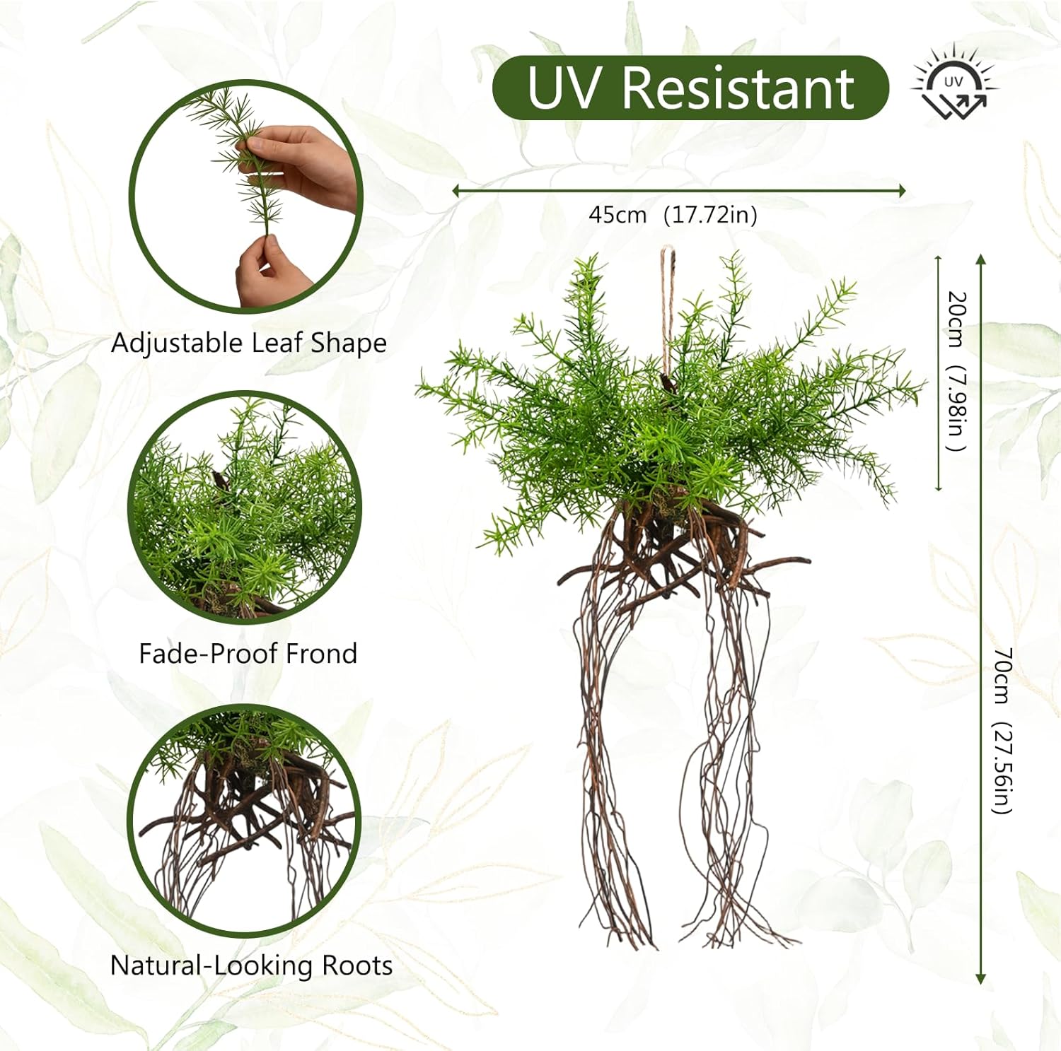 Hrobek 2 Pack Ferns Artificial Hanging Plants for Outdoor Fake Faux Fern Plants with Roots, UV Resistant Greenery Plants for Indoor Home Patio Porch Decor (Pot Not Include)