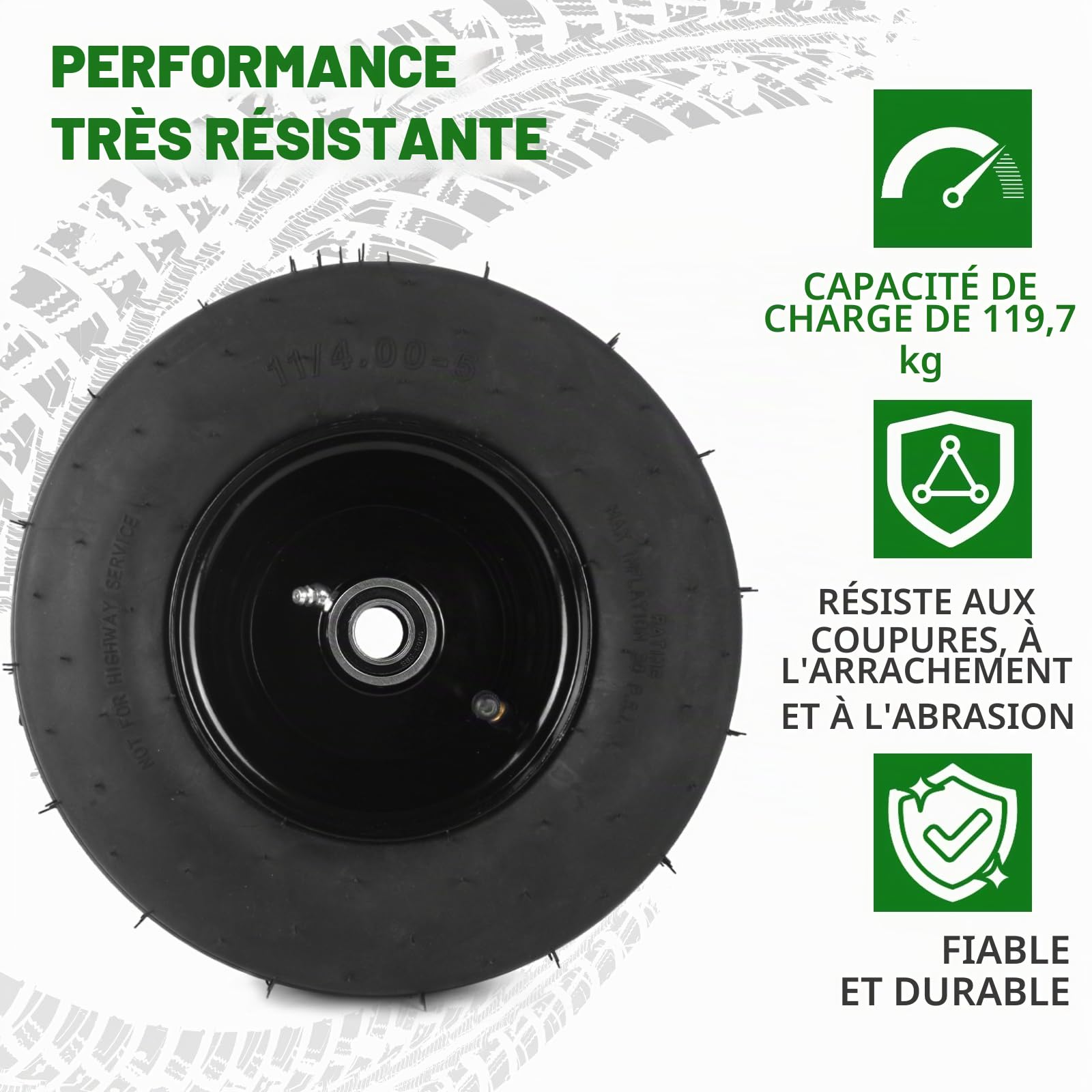 AR-PRO Lot de 2 pneus et roues 11 x 4,00-5, pneu de tondeuse à gazon 11 x 4-5 (4 plis) et jante avec chambre à air, moyeu centré de 8,6 cm avec roulements de 1,9 cm, pneus universels pour tondeuse à