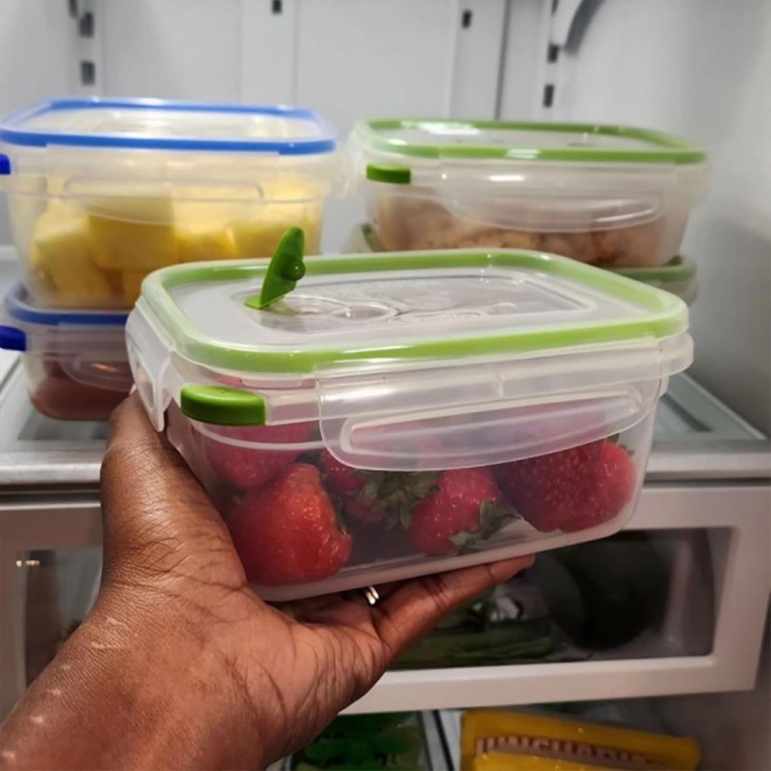 Sterilite Ultra-Seal 4.5 Cup Rectangle, Airtight Food Storage Container, Latching Lid, Microwave and Dishwasher Safe, Clear With Green Gasket, 12-Pack