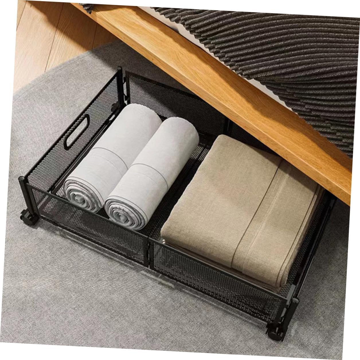 Foldable Under Bed Storage Organizer Stainless Steel Container with Wheels for Bedroom and Sofa Large Capacity Space-saving Bin for Clothes Blankets Multi-purpose Storage