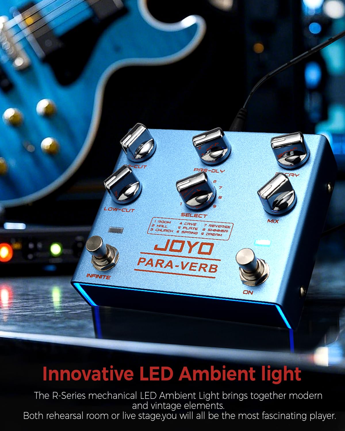 JOYO Reverb Pedal Digital Stereo mit 9 Reverb-Effekten Infinite und Trail für E-Gitarre True Bypass (Para-Verb R-31)
