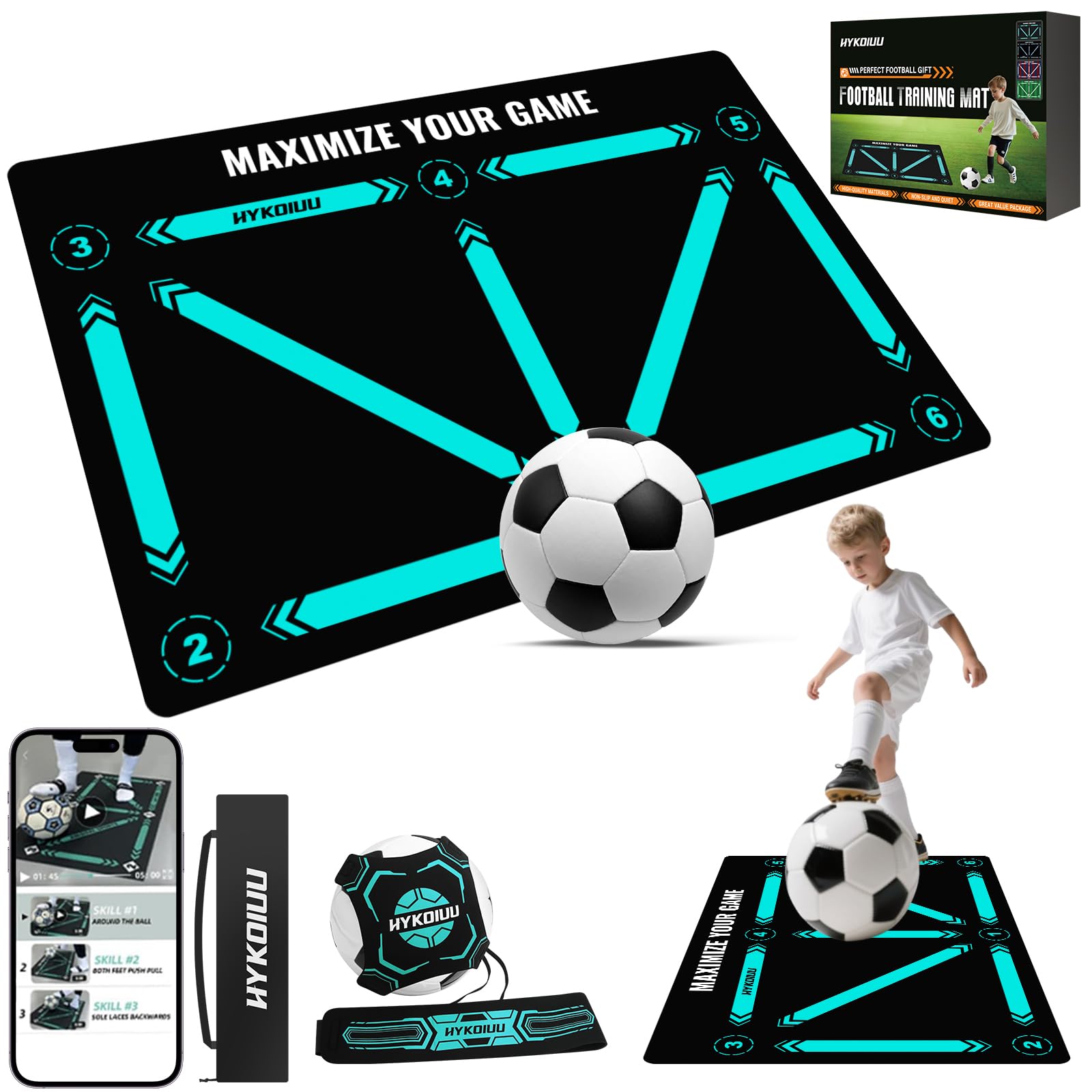 Fussball Matte Mit Trainingsvideo Rutschfest Silent Fussballmatte Training Kinder Trainingsmatte Für Ballkontrolle & Schritt-übungen Stoßdämpfende Fußball Trainingsmattem Trainingszubehör