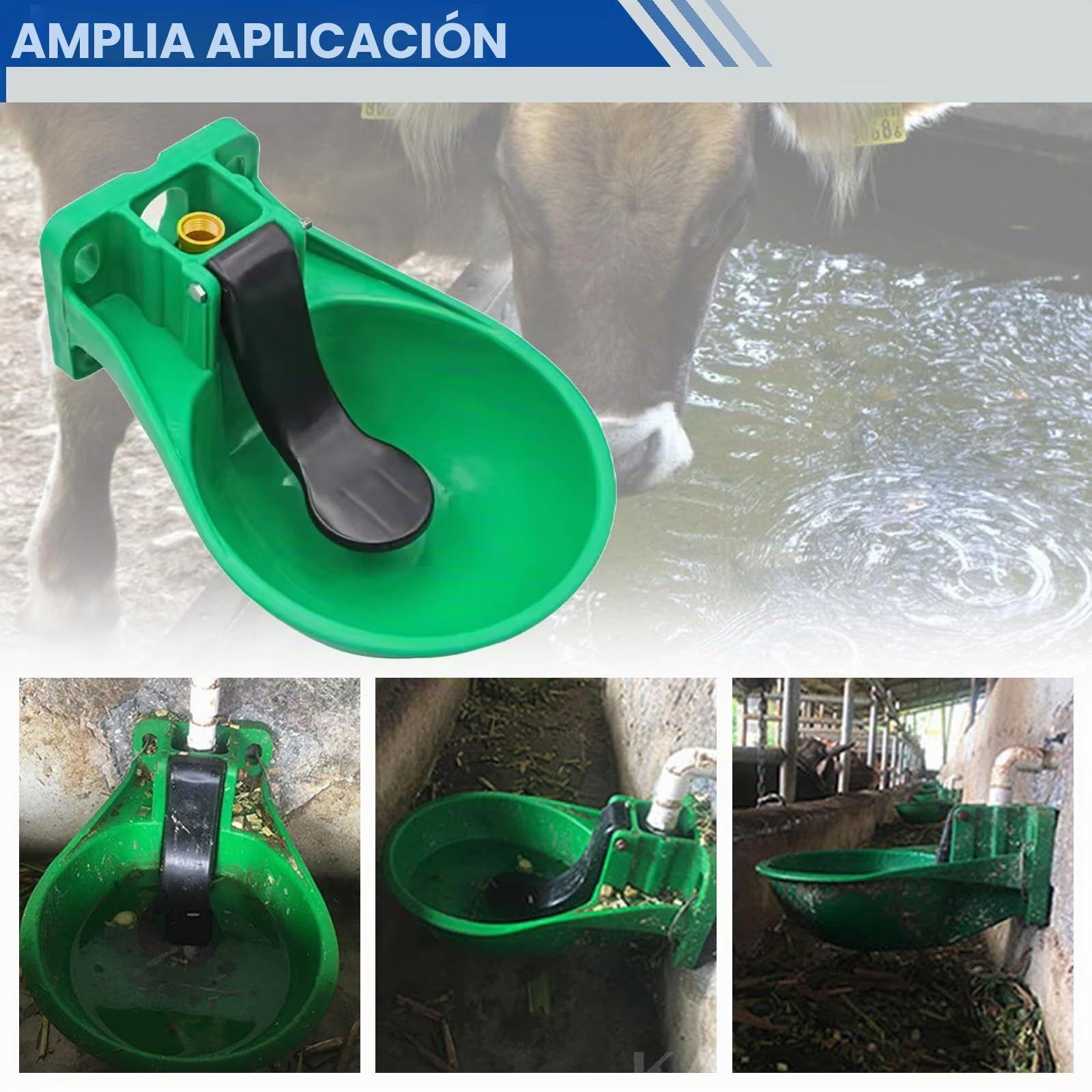 Bebedero Caballos, Bebedero para Ganado Vacuno, Burros y Caballos | Bebedero para Caballos con Lengüeta Presión + Tornillos Conexión y Adaptador- Suministro Automático Agua, Abrevadero , Verde