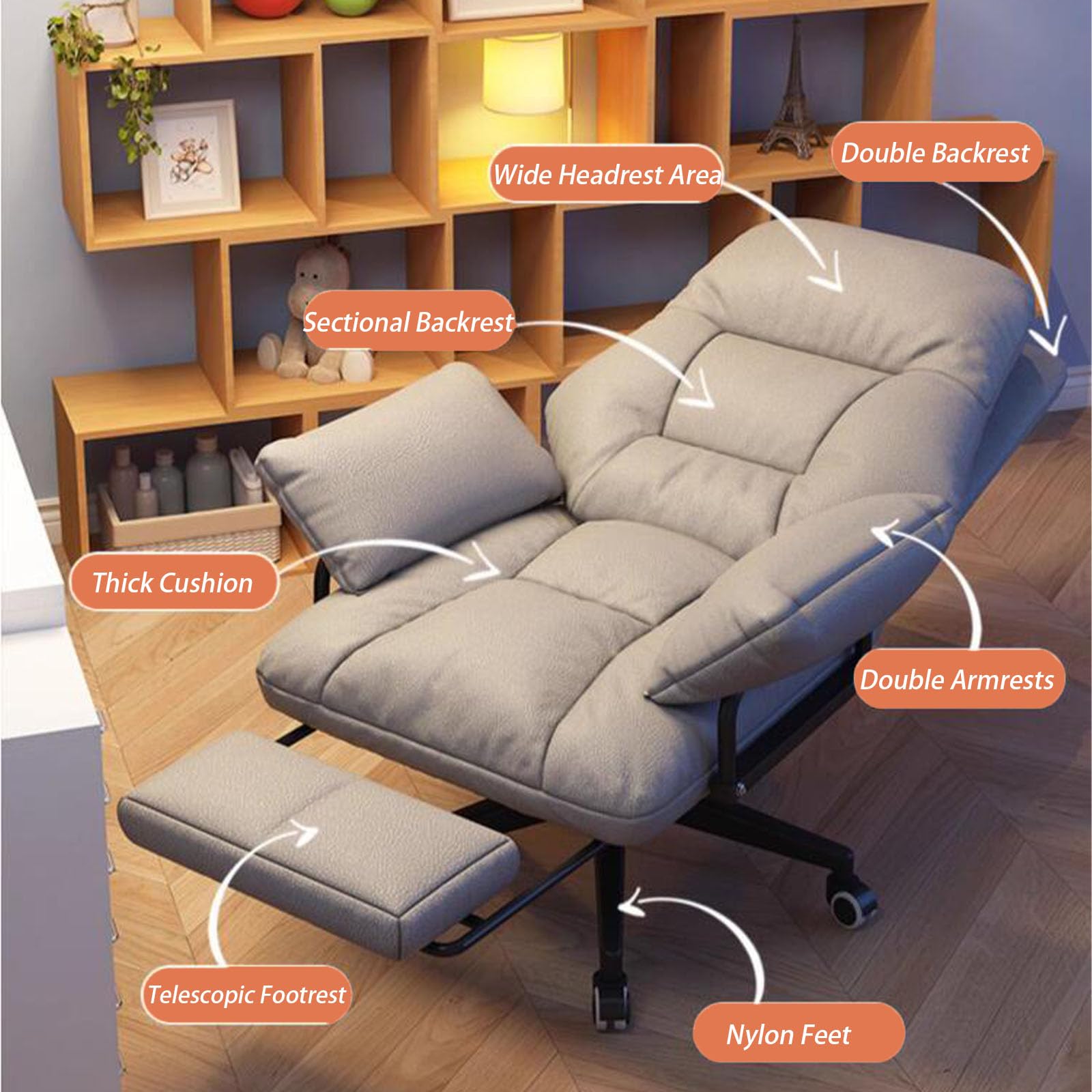 Ergonomiczny fotel biurowy z podnóżkiem, wysokie oparcie, krzesło biurowe dla dyrektorów, do domu i biura, wygodna, rozkładana sofa, wodoodporna tkanina techniczna, idealna do gier i relaksu