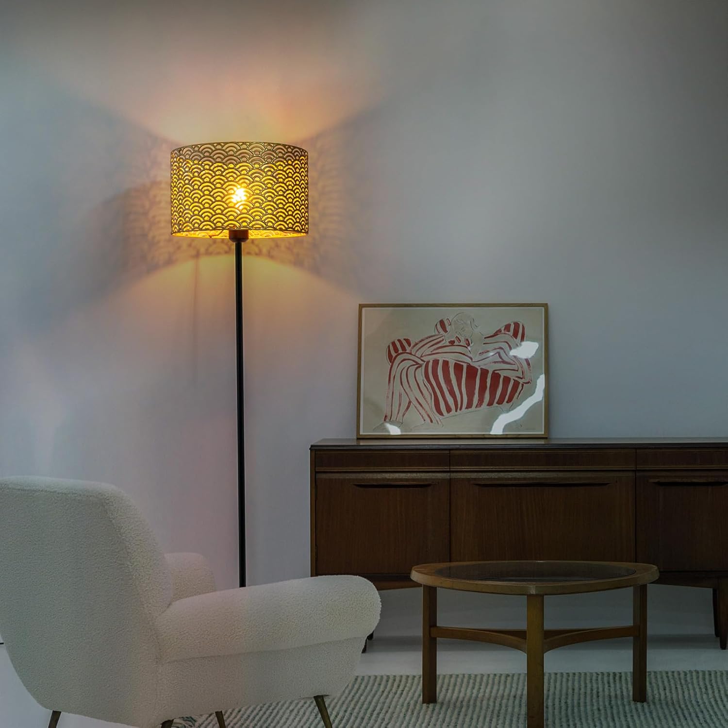 Drum lamp shades Gold metal shade,Hollow-out design Hand-crafted, Replacement shades For Floor,Chandelier,Table Living Room Bedroom Pendant lampshade(Sea wave)