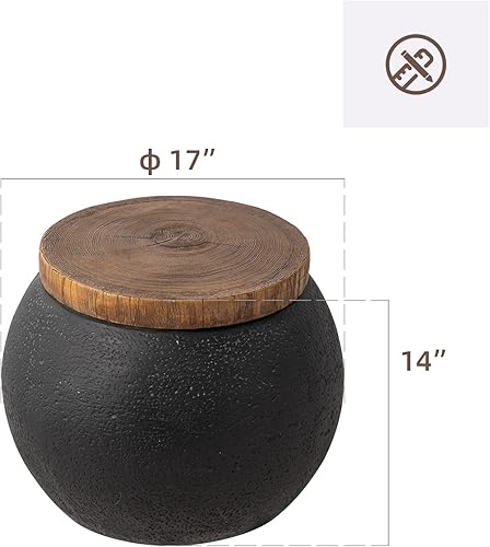 Miniatura 3 de HOMPUS Mesa auxiliar redonda de hormigón para exteriores, mesa auxiliar redonda en forma de tarro, decoración del hogar, soporte para plantas al