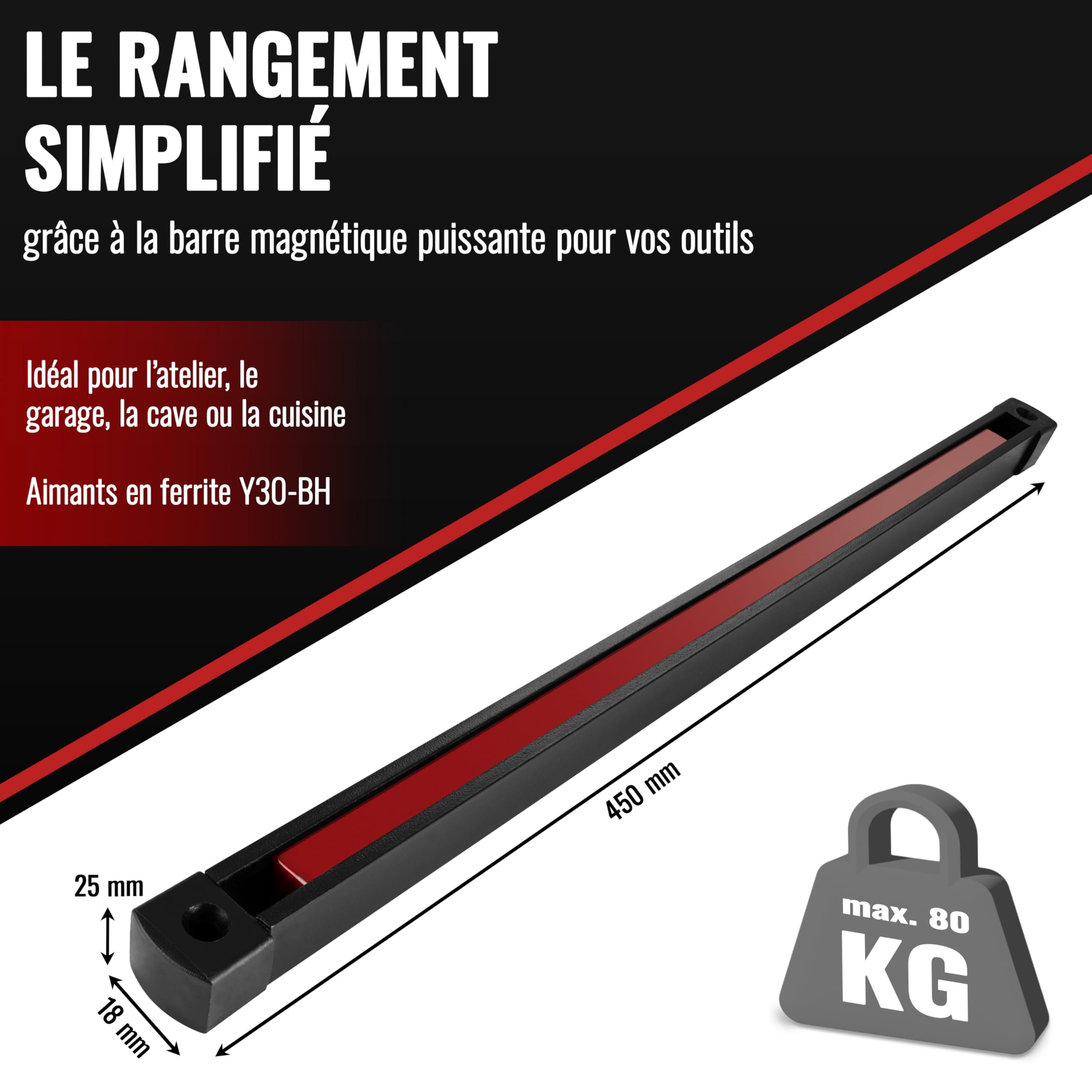 POPPSTAR Barre Magnétique pour Outils (45cm) pour Atelier & Garage