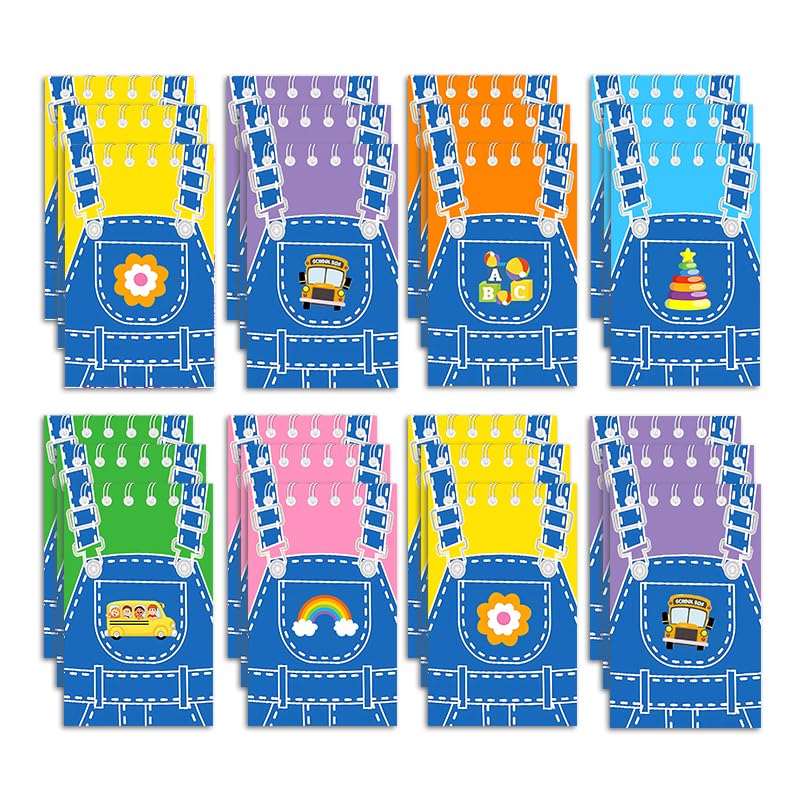 24pcs 6 Styles English Theme Mini Notebooks Party Supplies Favors Goodie Bag Stuffers Journal Pocket Notebook Supplies for Birthday Party Activity