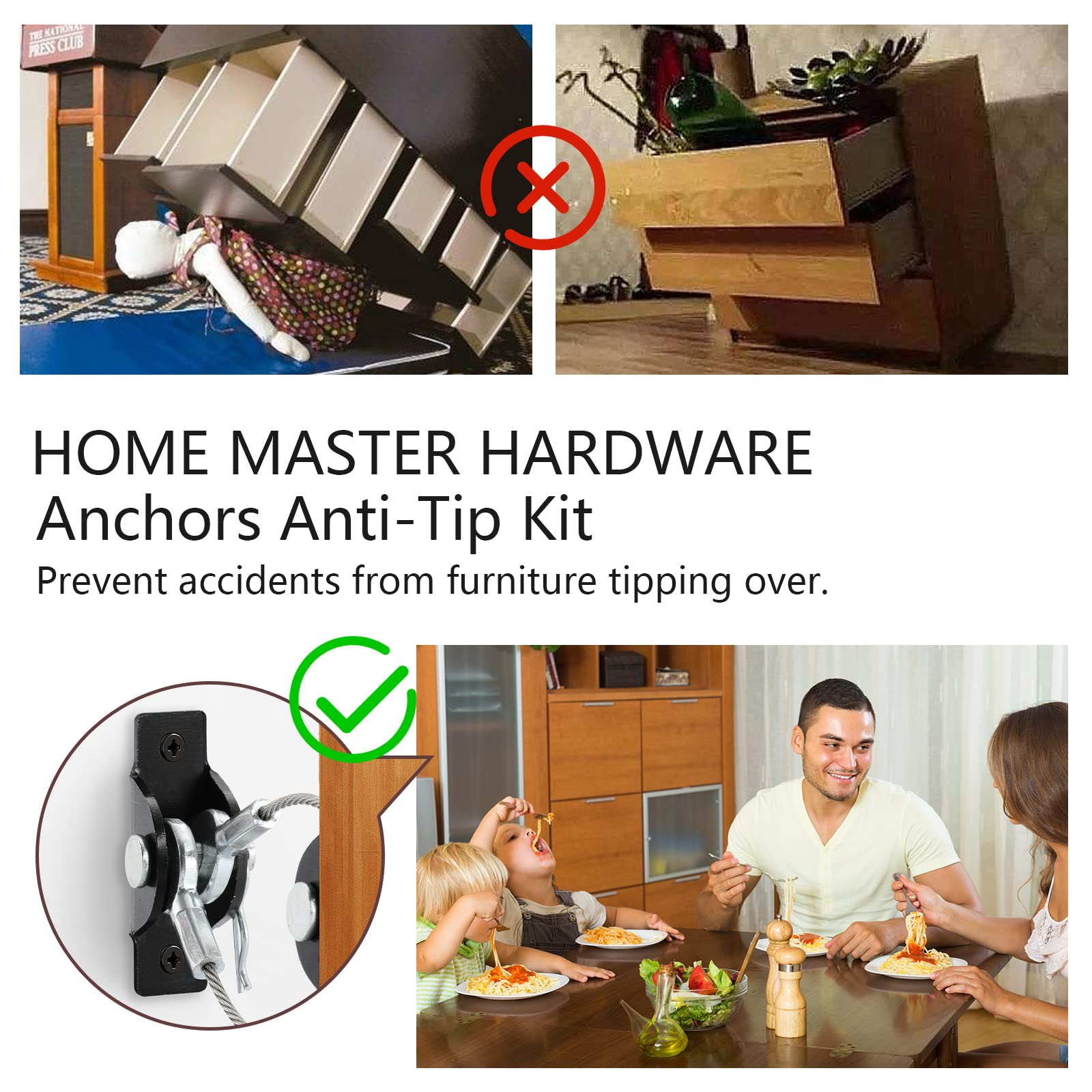 Kit de anclajes antivuelco para muebles (paquete de 6) – Correas de muebles a prueba de bebés, gabinete seguro de 400 libras para evitar caídas, anclaje de pared para evitar la seguridad de los niños