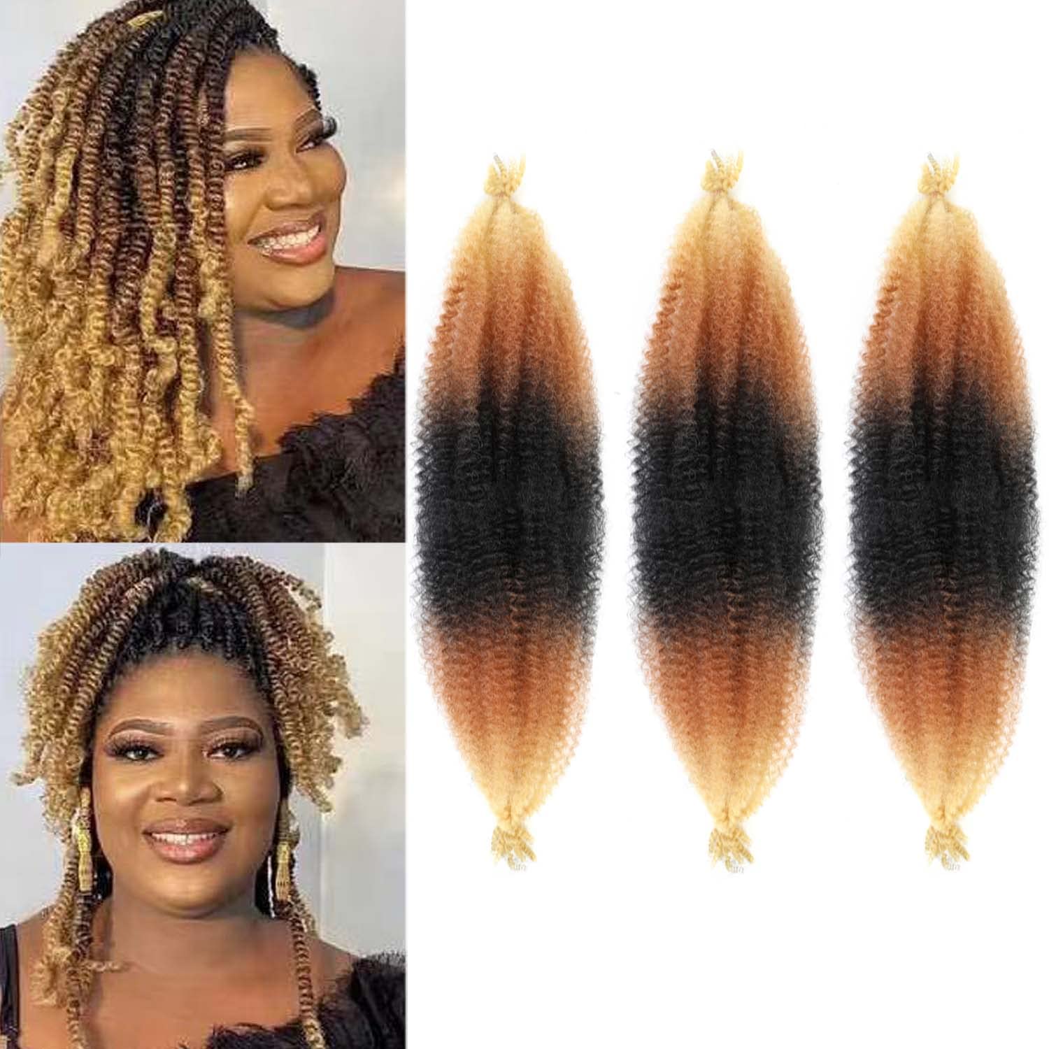Afro Twist Hair 24 Inch Black to Beige 3 Packs Afro Twist Spring Hair Braiding Hair Springy Afro Wrapping Hair Extension (24 Inch, 3packs, 1B/Brown/