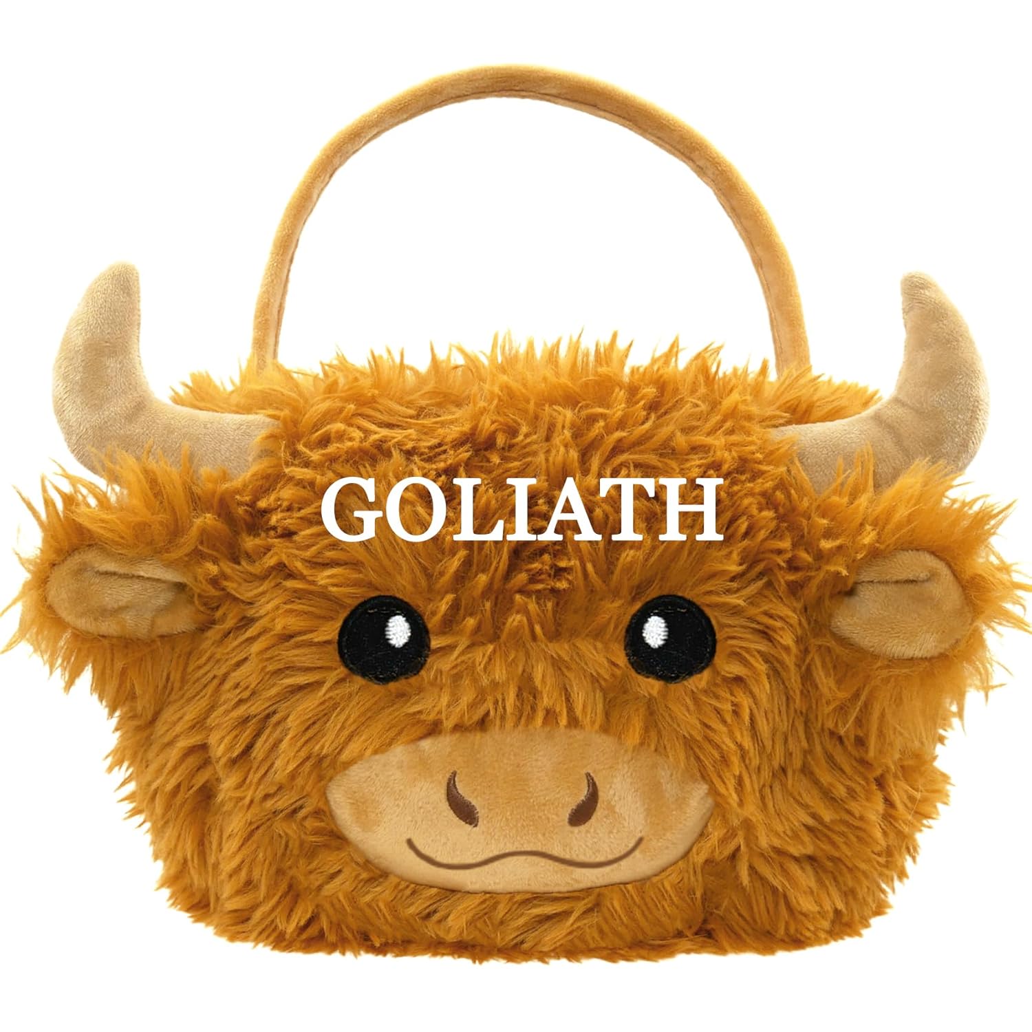 Dearsun Personalized 3D Plush Highland Cow Easter Basket – Custom Embroidered Name, Soft Yak Easter Egg Hunting Basket for Kids, Perfect Candy & Gift Bucket for Easter, Halloween & Birthday