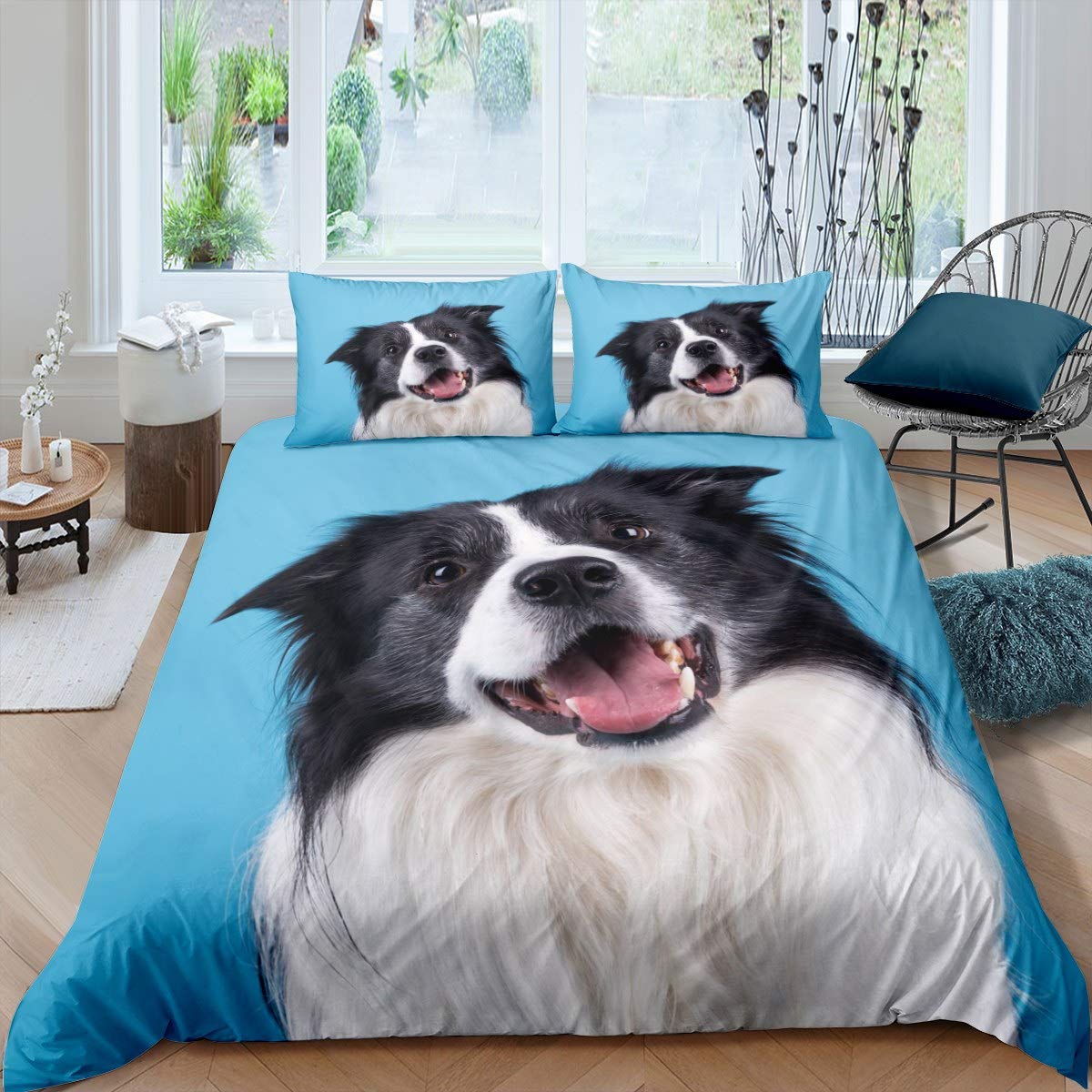 3d Dog Bedding Set Cute Border Collie Printed Duvet Cover