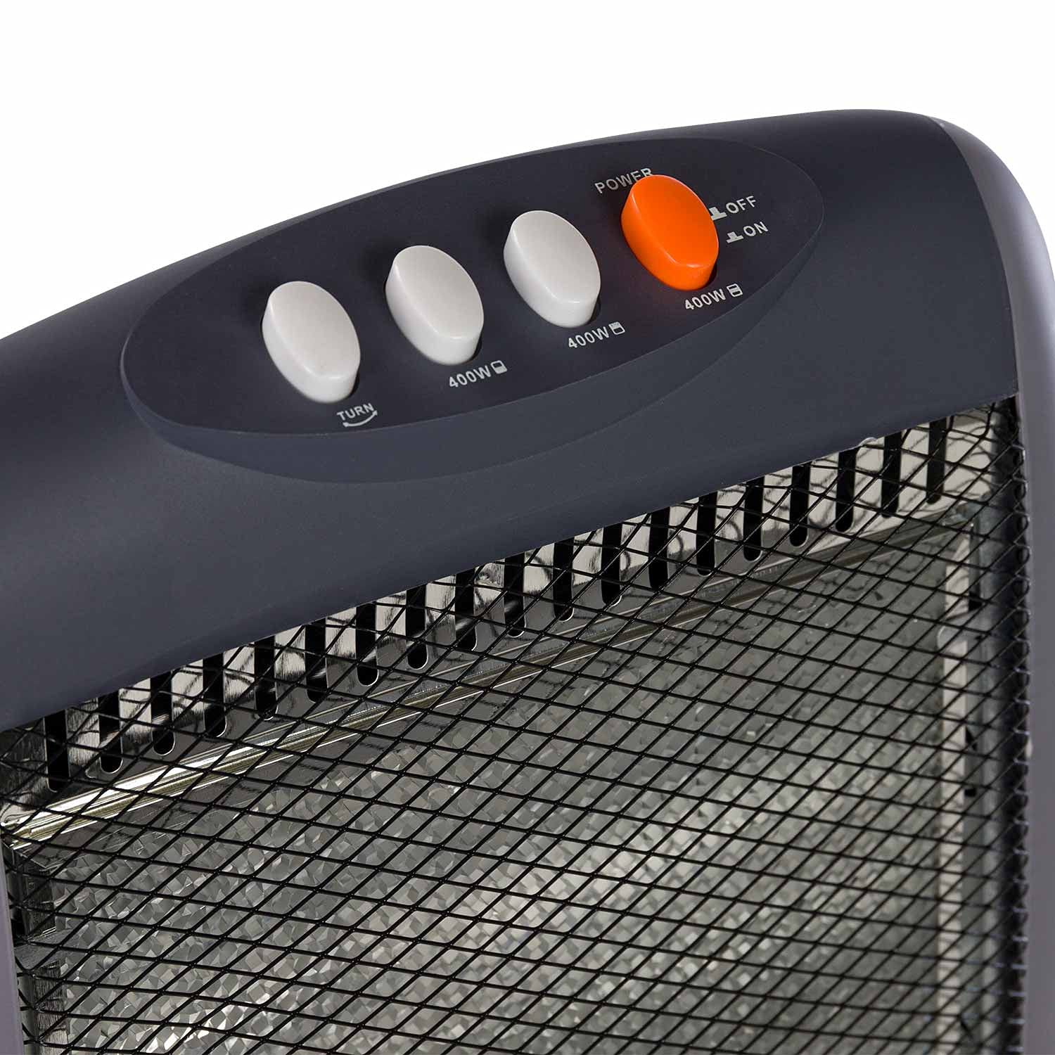 THINIA HOME - Estufa Eléctrica Halógena de Bajo Consumo, Movimiento Oscilante, Sensor de Protección Antivuelco, 3 Niveles de Potencia, 1200W, Diseño Portátil, Gris