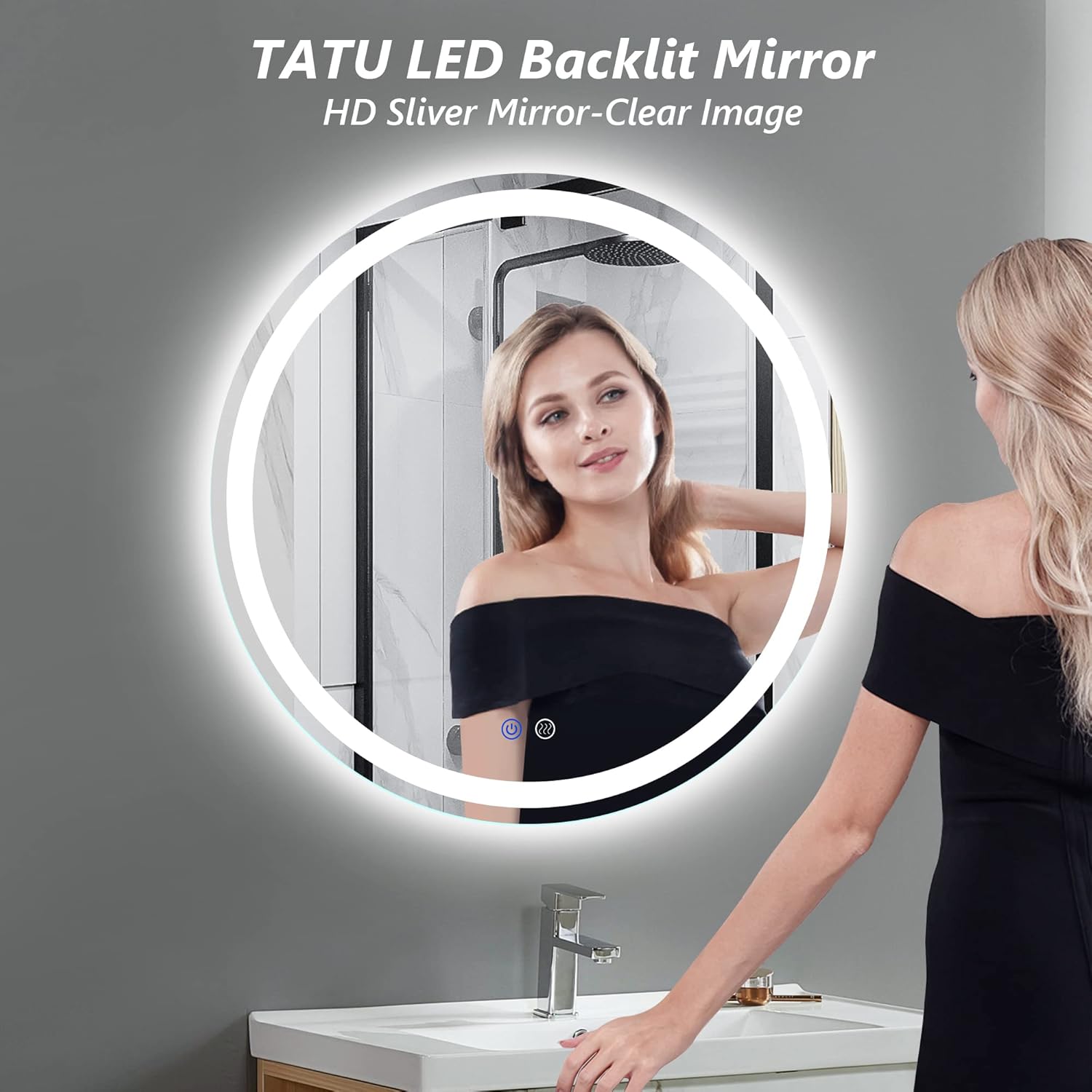 24 Inch LED Round Lighted Mirror, Bathroom Backlit Vanity Mirror Wall Mounted with 3000K/4000K/6000K Adjustable, Anti-Fog, Smart Touch Button, Stepless Dimmable Lighted Makeup Mirror