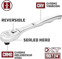 Vista 3 de Powerbuilt trinquete profesional XT90 de 90 dientes con accionamiento de 1/2 pulgadas, trinquete de cabeza sellada, pulido completo, mango largo