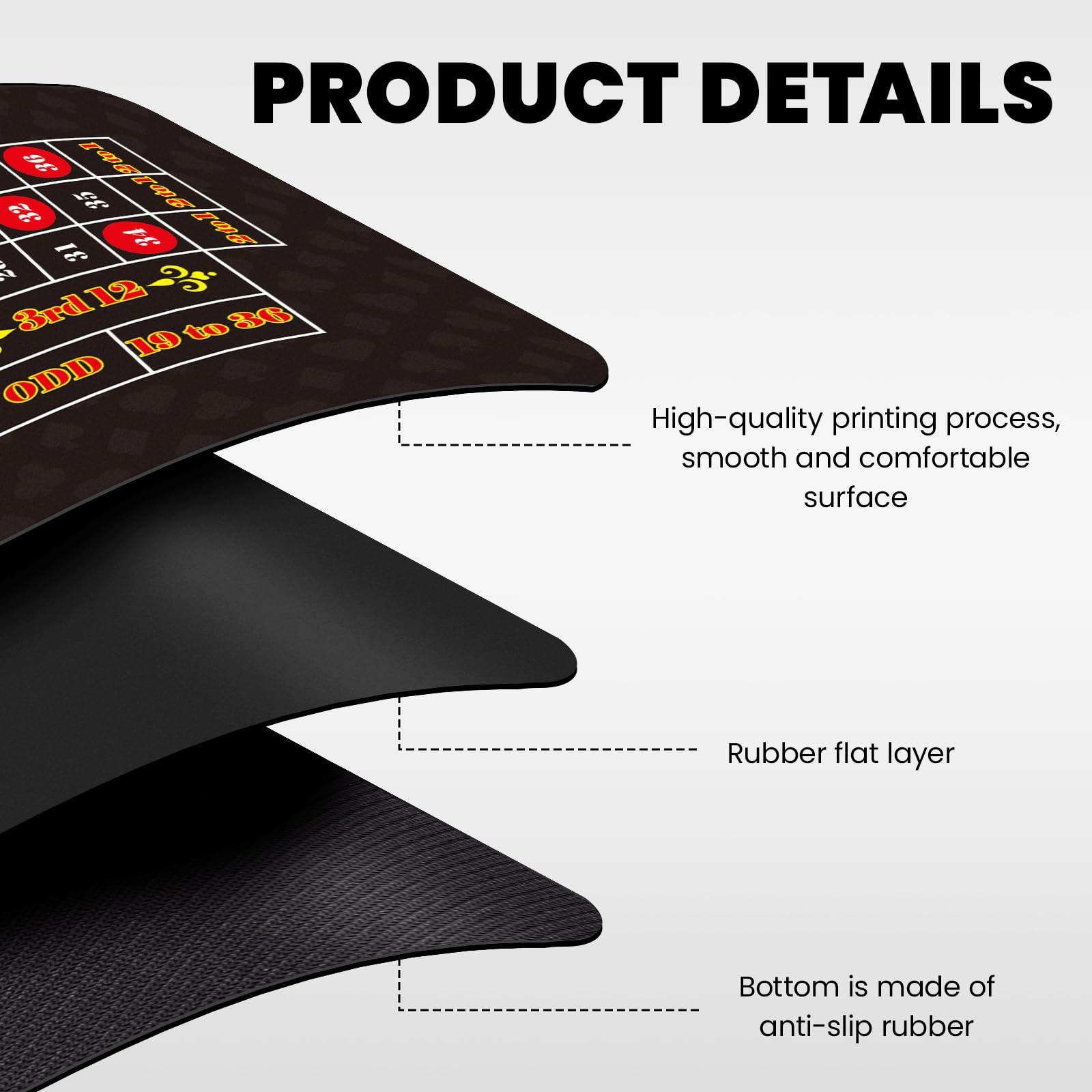 Extguds Roulette-Tisch-Layout-Matte, wasserdicht und rutschfest, Gummi, Casino-Roulette-Matte mit Aufbewahrungstasche, perfekt für Party, Spieleabend