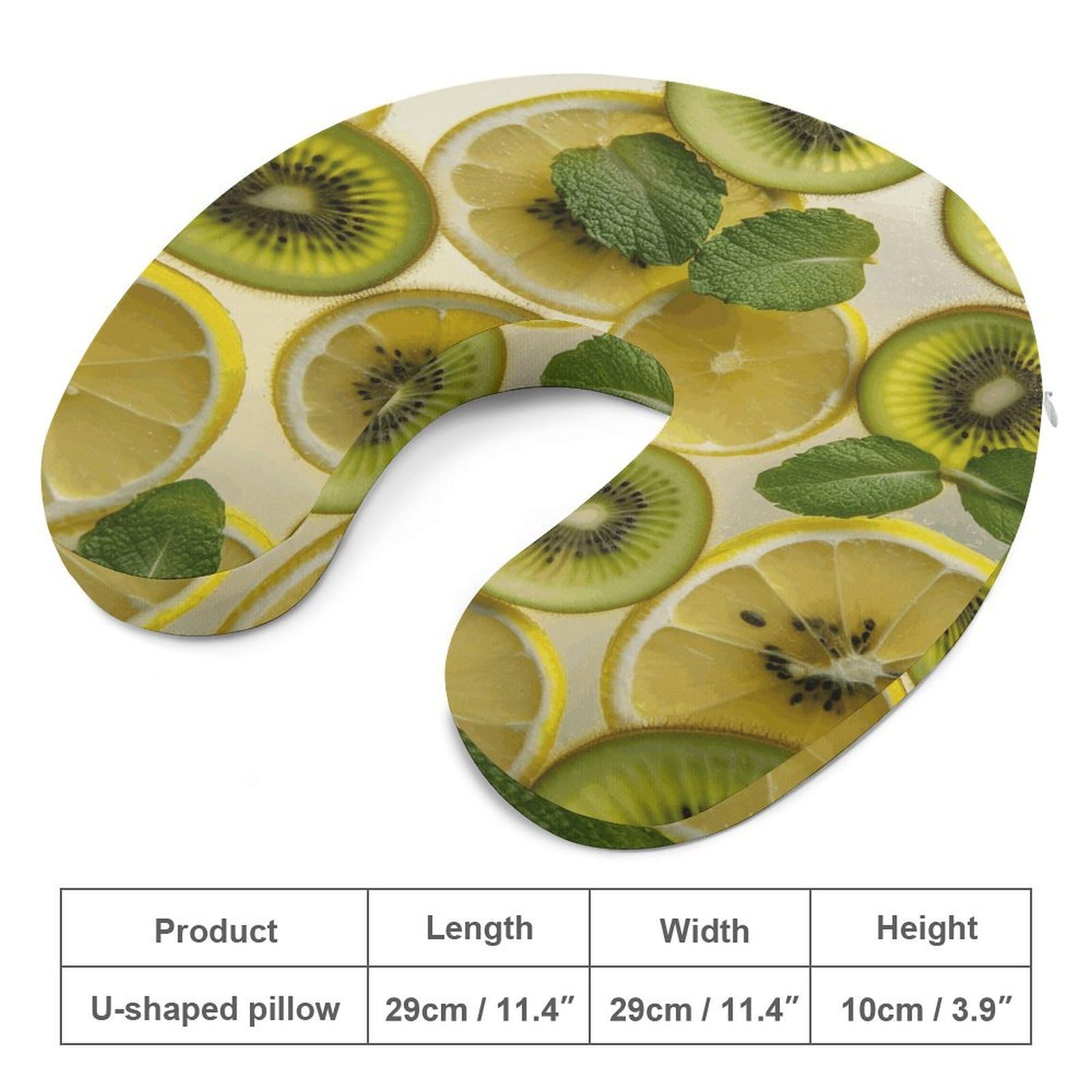 Almohada en forma de U de limón y kiwi en rodajas, núcleo de almohada de espuma viscoelástica, cojín, proporciona apoyo para el cuello, almohada de viaje, adecuada para aviones, coches