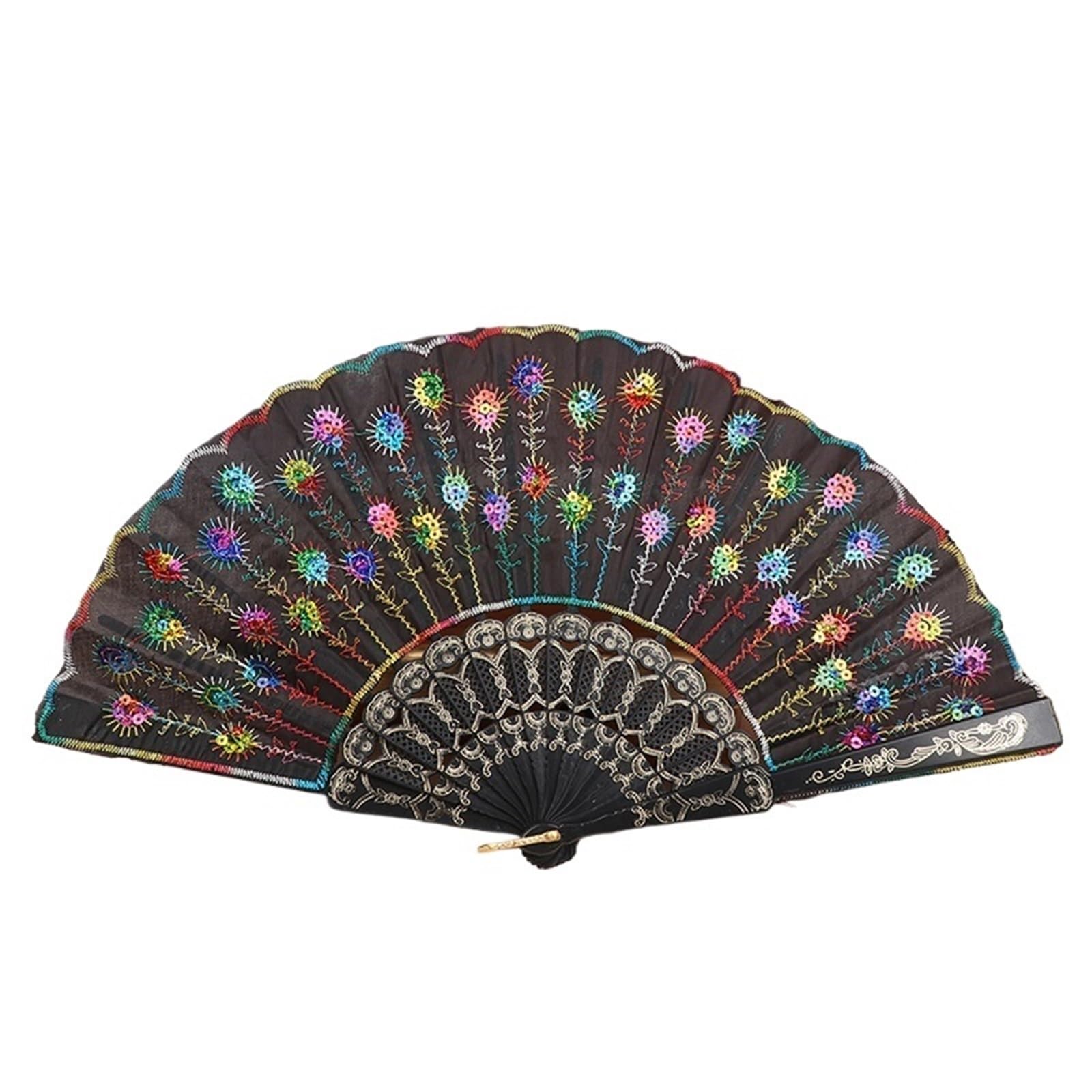 Dcuipg Color1 2Pcs Silk Fan Folding Wedding Art For Party(Color1)