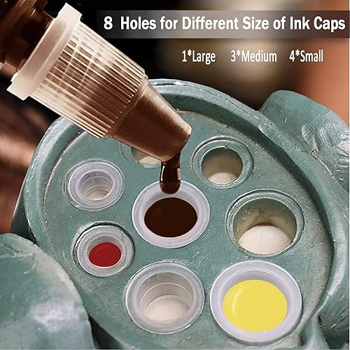 Miniatura 6 de Soporte de tinta de tatuaje con tapas de tinta, Anghie 1 unidad, 8 agujeros, soporte para tazas de tinta de tatuaje de resina dura de calavera y 300