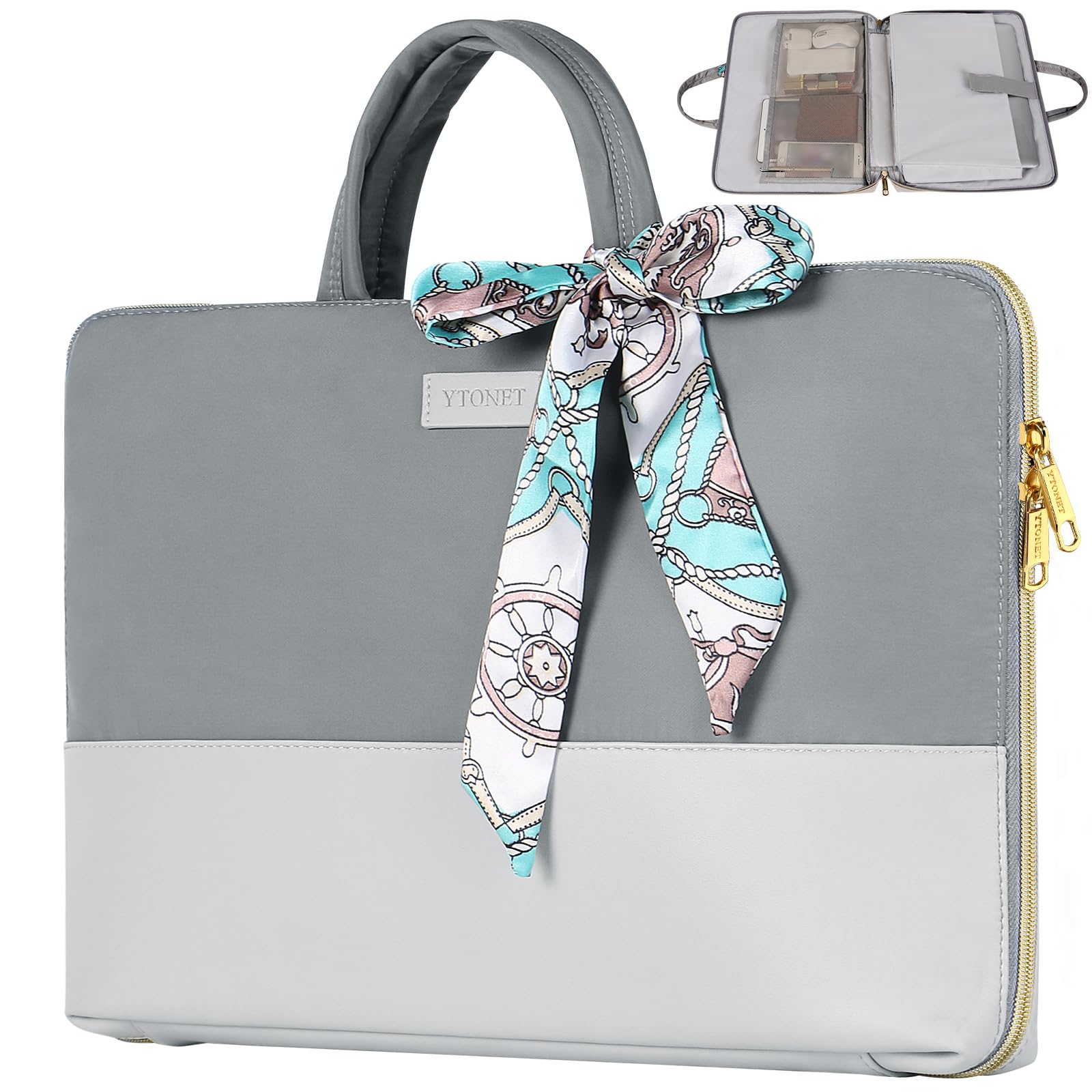 Ytonet Laptop Bag for Women 15.6 Inch, TSA Slim Water Resistant Laptop Case with Handle, Computer Bag Compatible for Lenovo, HP, Dell, Asus Notebook, Suit for Travel, Office, Daily Use, Grey