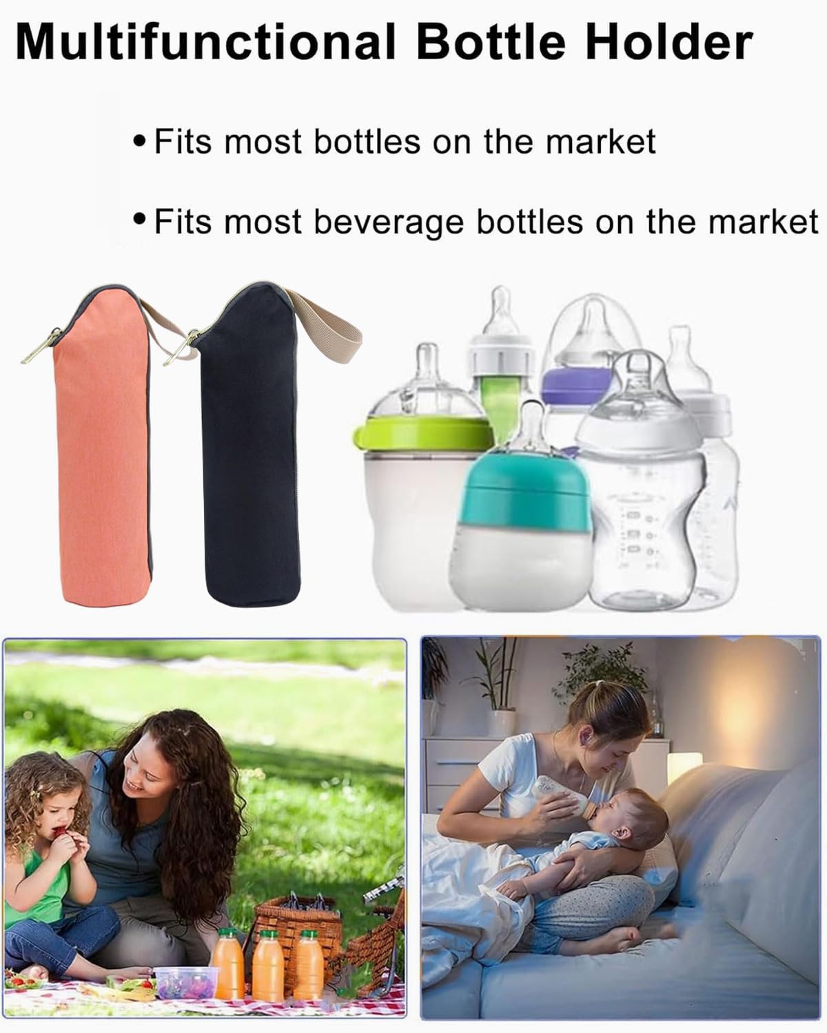 2Pcs Custodia per Bottiglia, Materiale del Tessuto Oxford, Borsa Protettiva per Bottiglie, con Maniglia per Appendere, per Conservare Biberon, Bottiglie d'Acqua e Bevande
