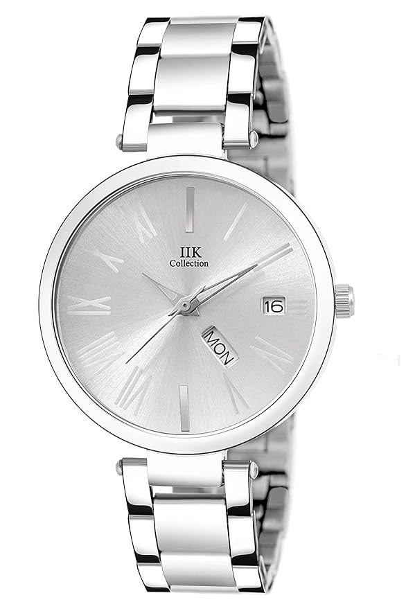 IIK COLLECTION Watches for Women Round Studded Dial |Day and Date Quartz Movemnet |Long Battery Life|Stainless Steel Bracelet Chain Strap|Double Lock Clasp Safety Watches for Girls at Rs. 398