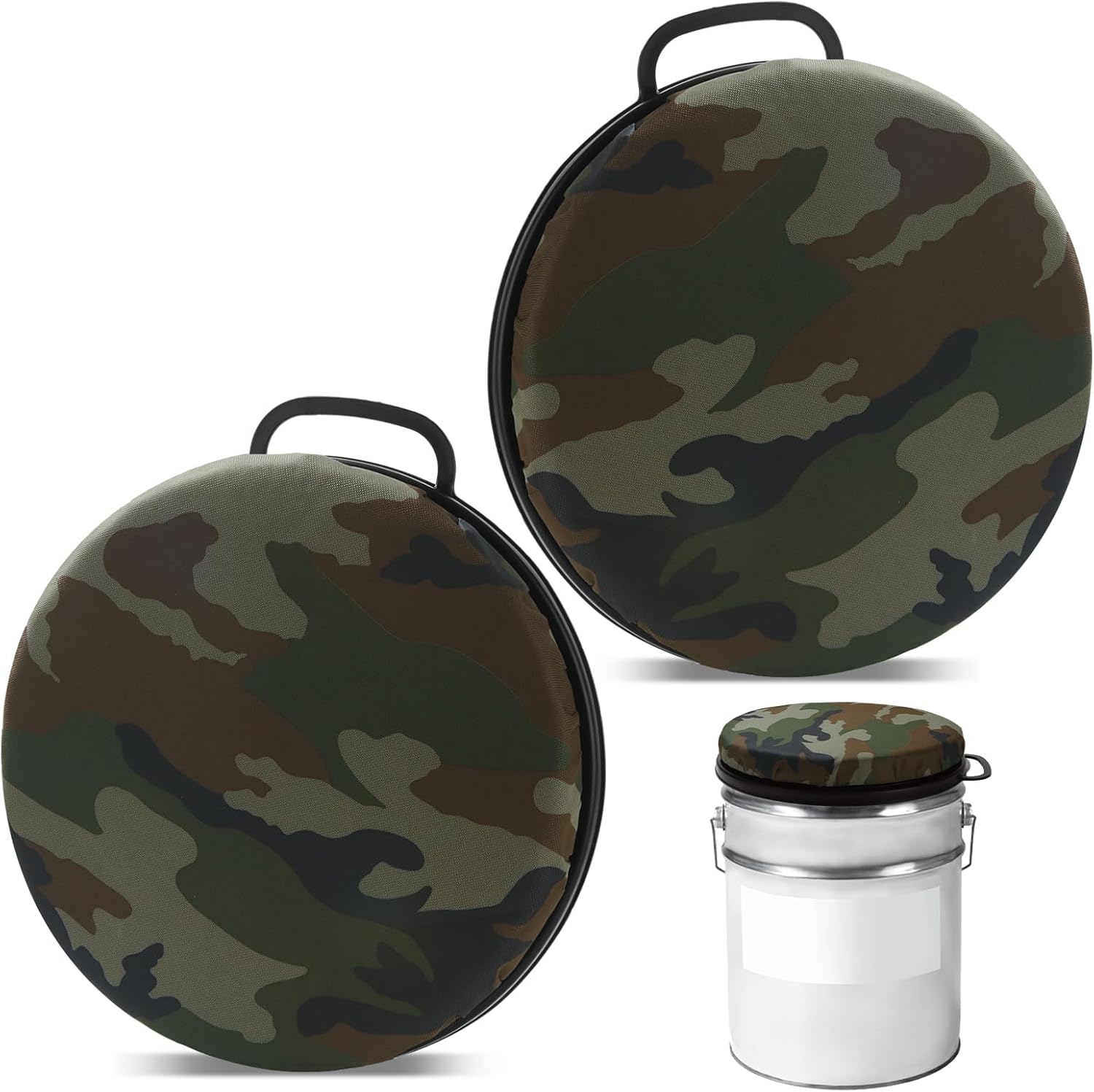 2 Pcs 5 Gallon Bucket Seats Lid, 360 Degree Swivel 2 Inch Thick Green 5 Gallon Bucket Seat Cushion for Hunting Fishing Baseball Gardening and Camping